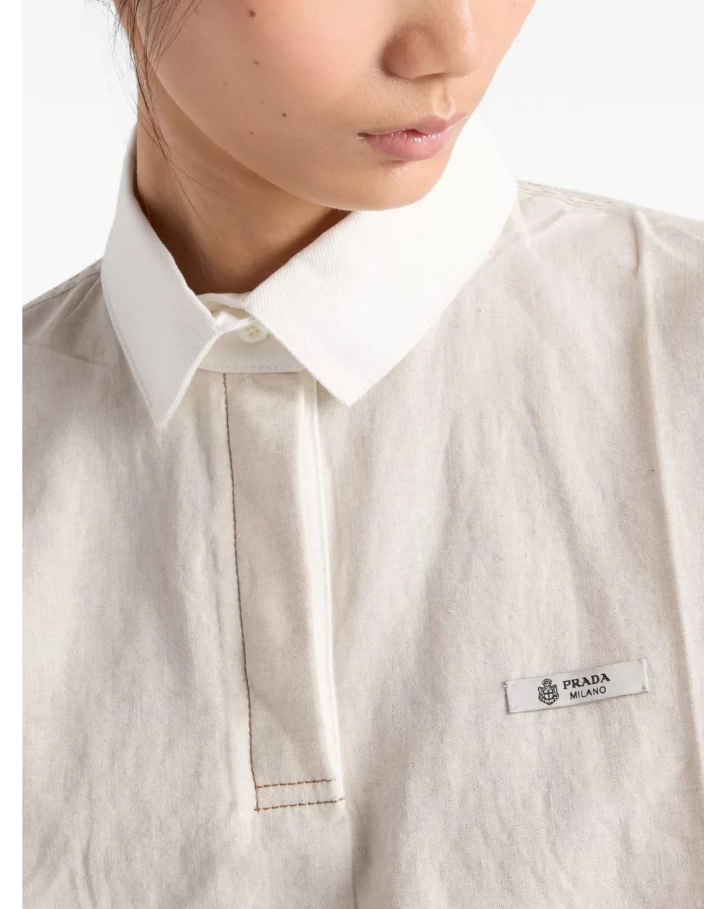 Prada White Polo Chambray Et Jersey