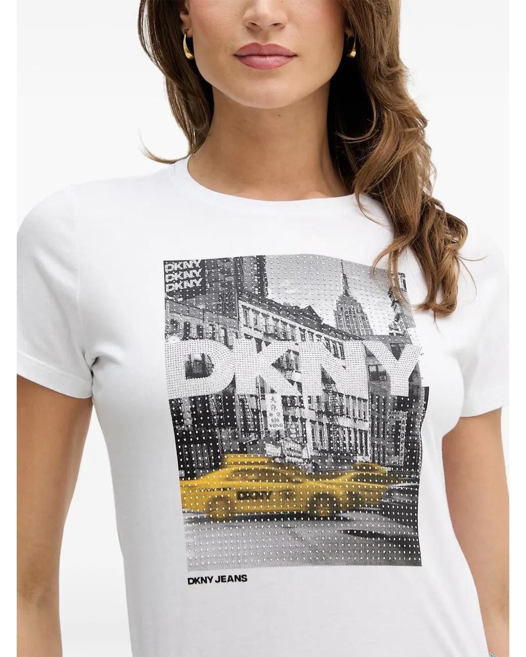 DKNY Blue T-Shirt Orné De Cristaux À Imprimé Graphique