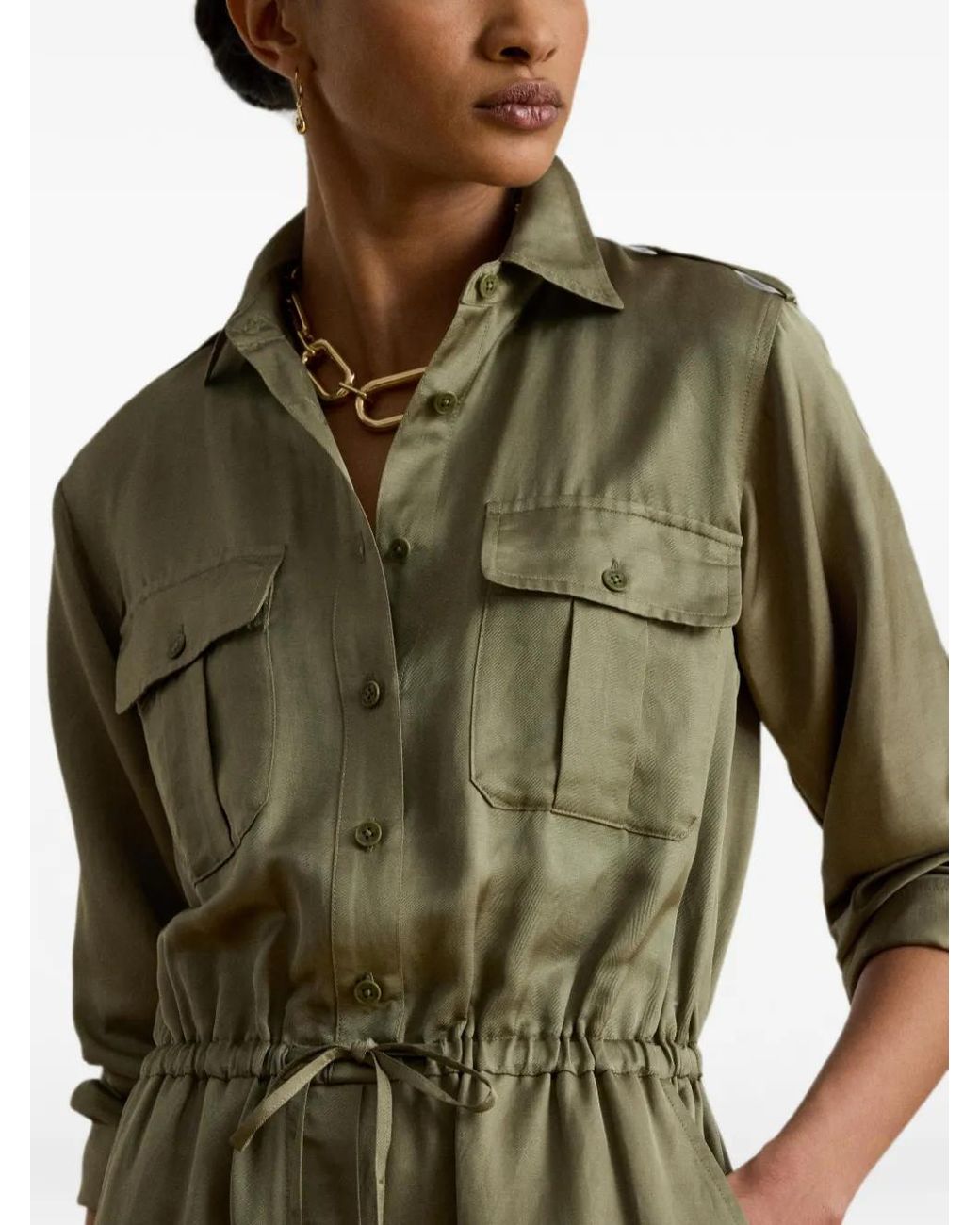 Ralph Lauren Green Combinaison À Poches Cargo En Shantung