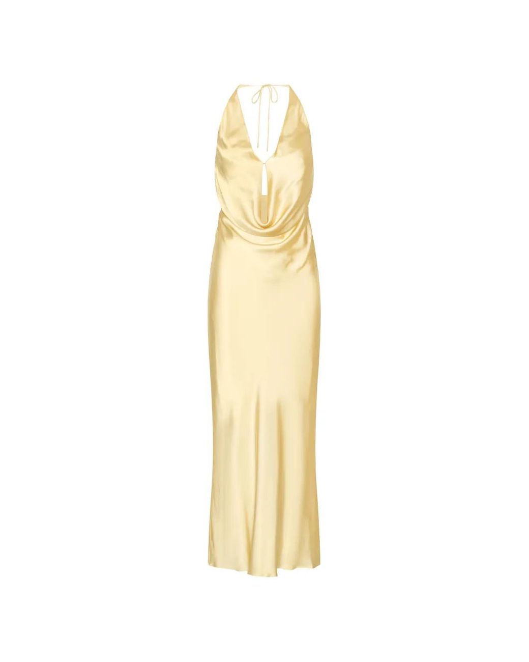 ROTATE BIRGER CHRISTENSEN Metallic Halter Neck Draped Front Long Dress