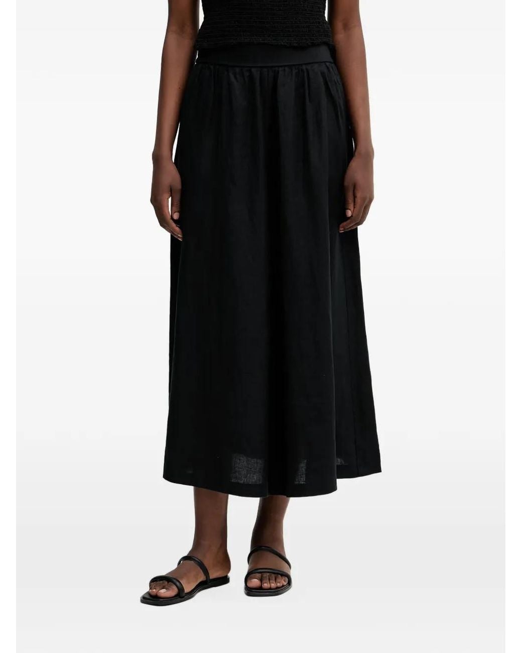 Benetton Black Elasticated Gathered Maxi Skirt