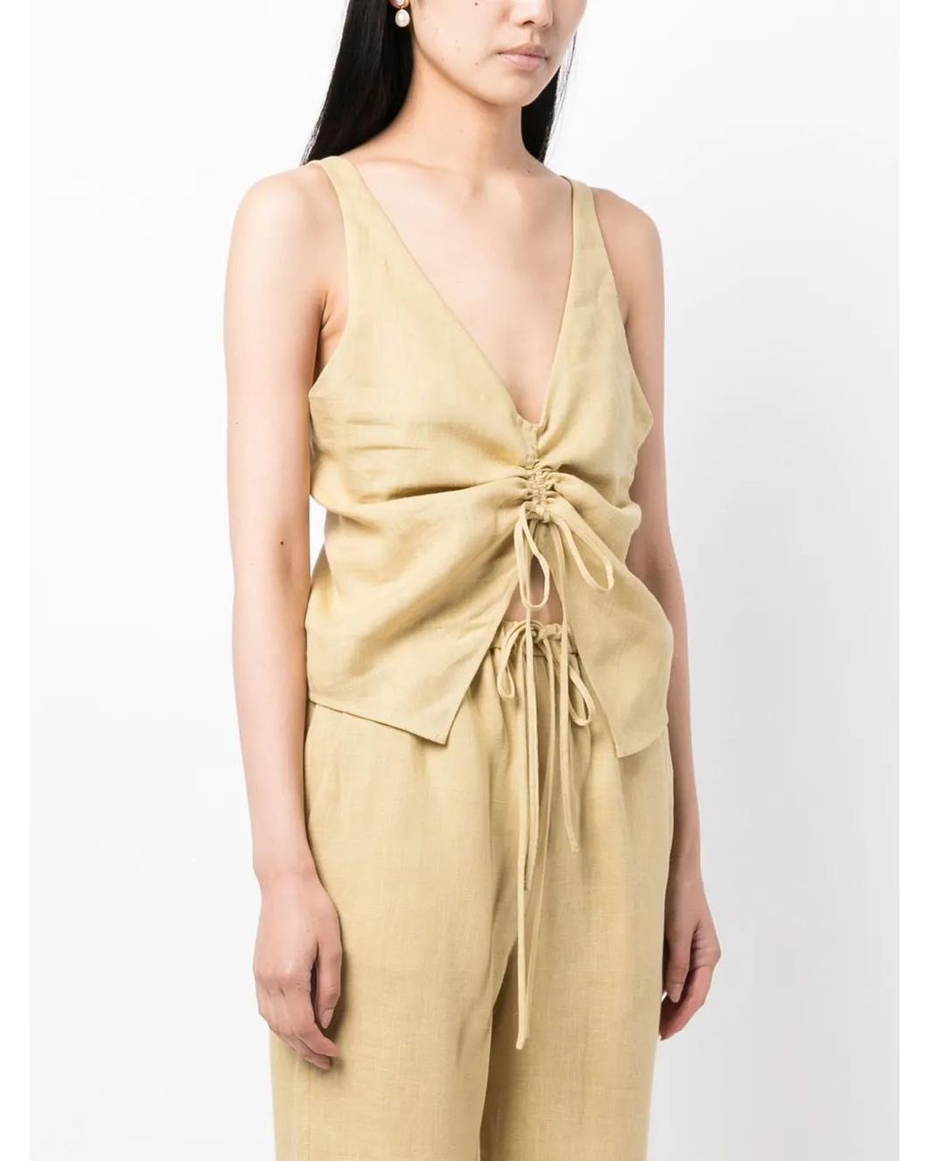 Nanushka Natural Linen Drawstring Top