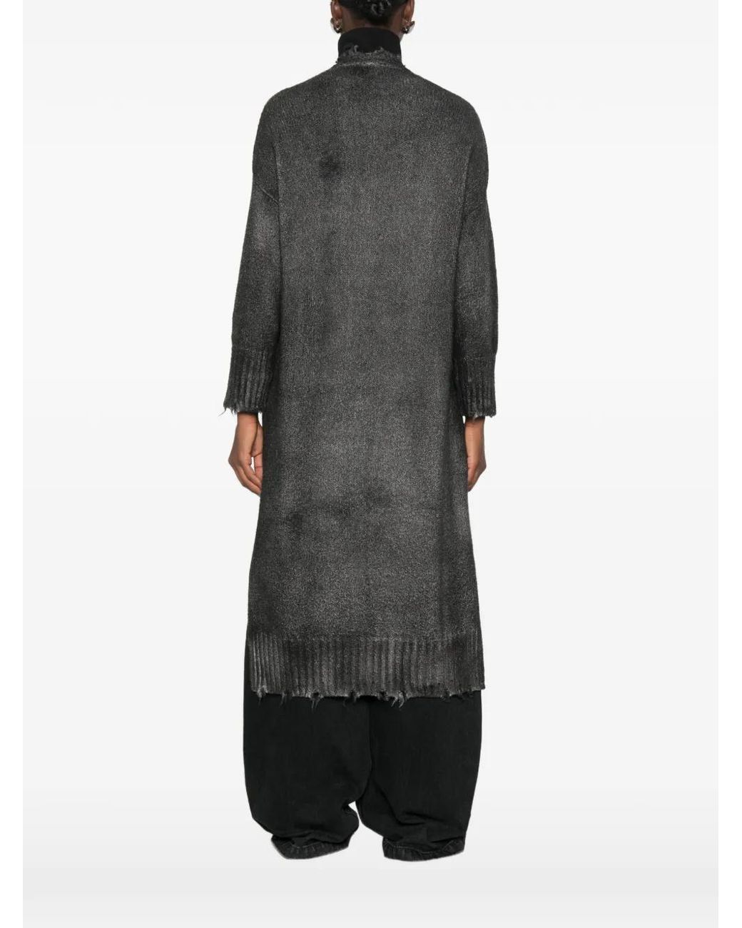 Avant Toi Black Distressed-Effect Longline Coat