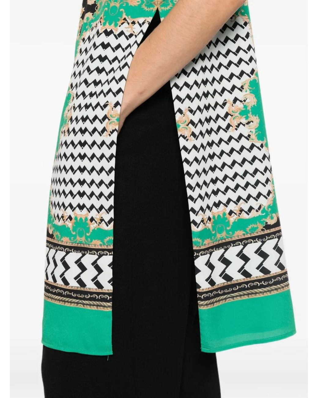 Twinset Green Bead-Embellished Baroque-Print Top