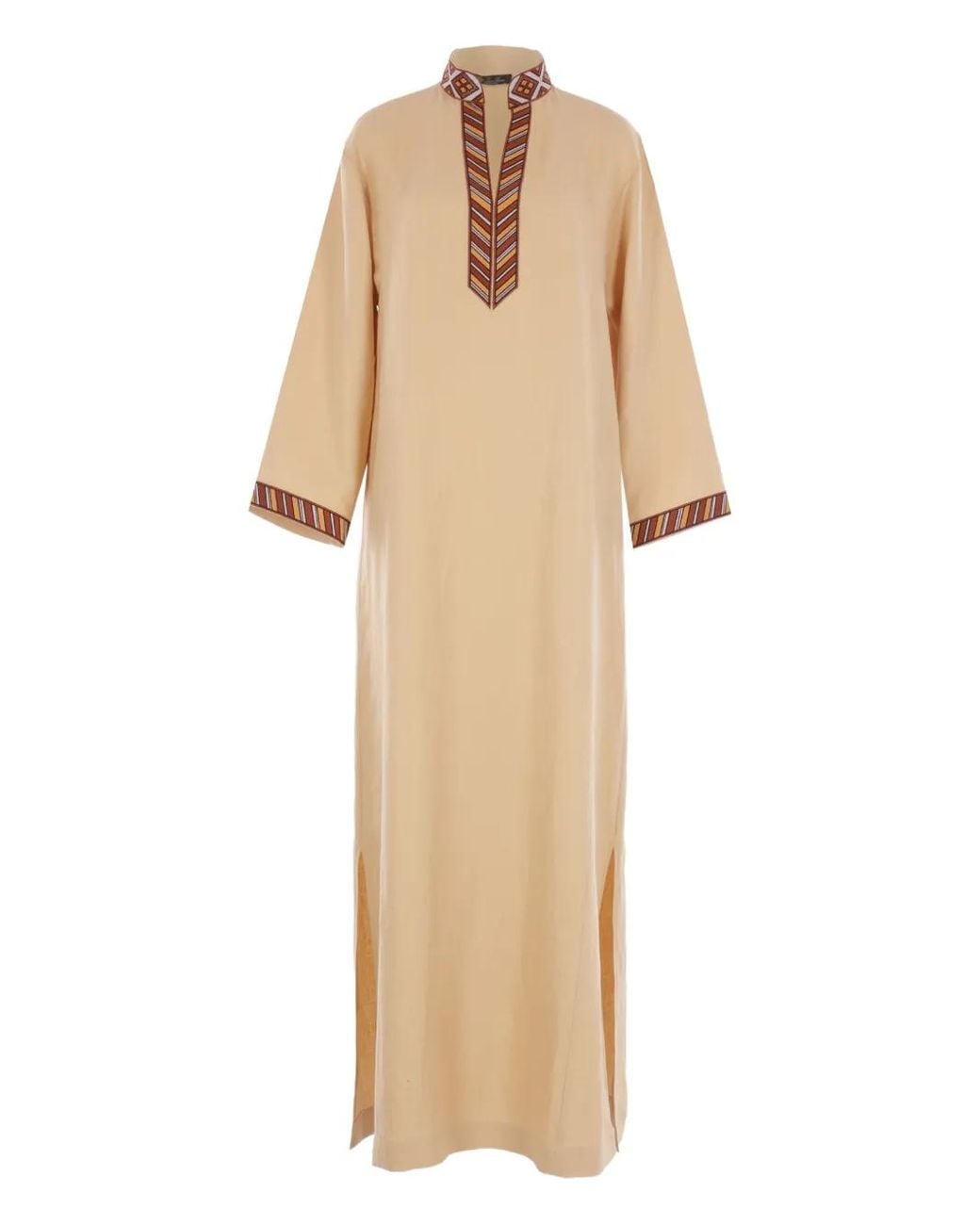 Loro Piana Natural Tilde Embroidered Three-Quarter Sleeve Maxi Dress
