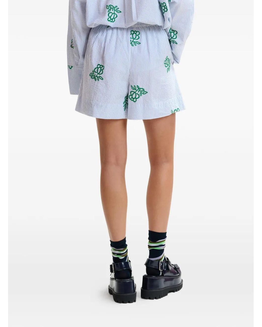 Essentiel Antwerp Blue Embroidered Striped Shorts
