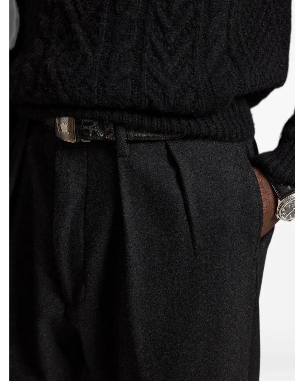 Polo Ralph Lauren Black Pleated-Detail Turn-Up Trousers for men