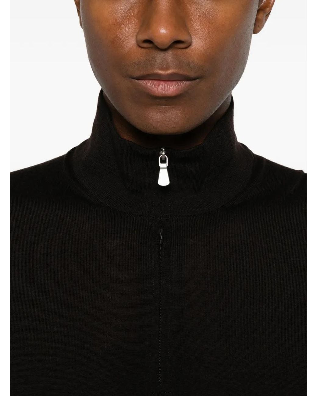 Gran Sasso Black Quarter-Zip Knitted Long-Sleeve Polo Shirt for men