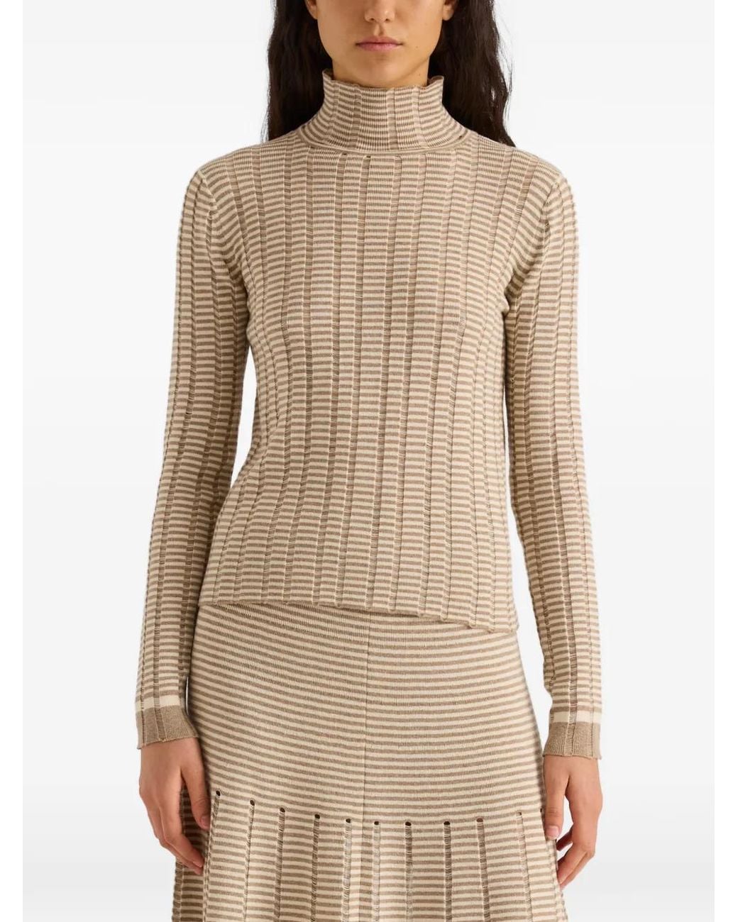 Proenza Schouler Natural Stina Ladder-Stripe Turtleneck Sweater
