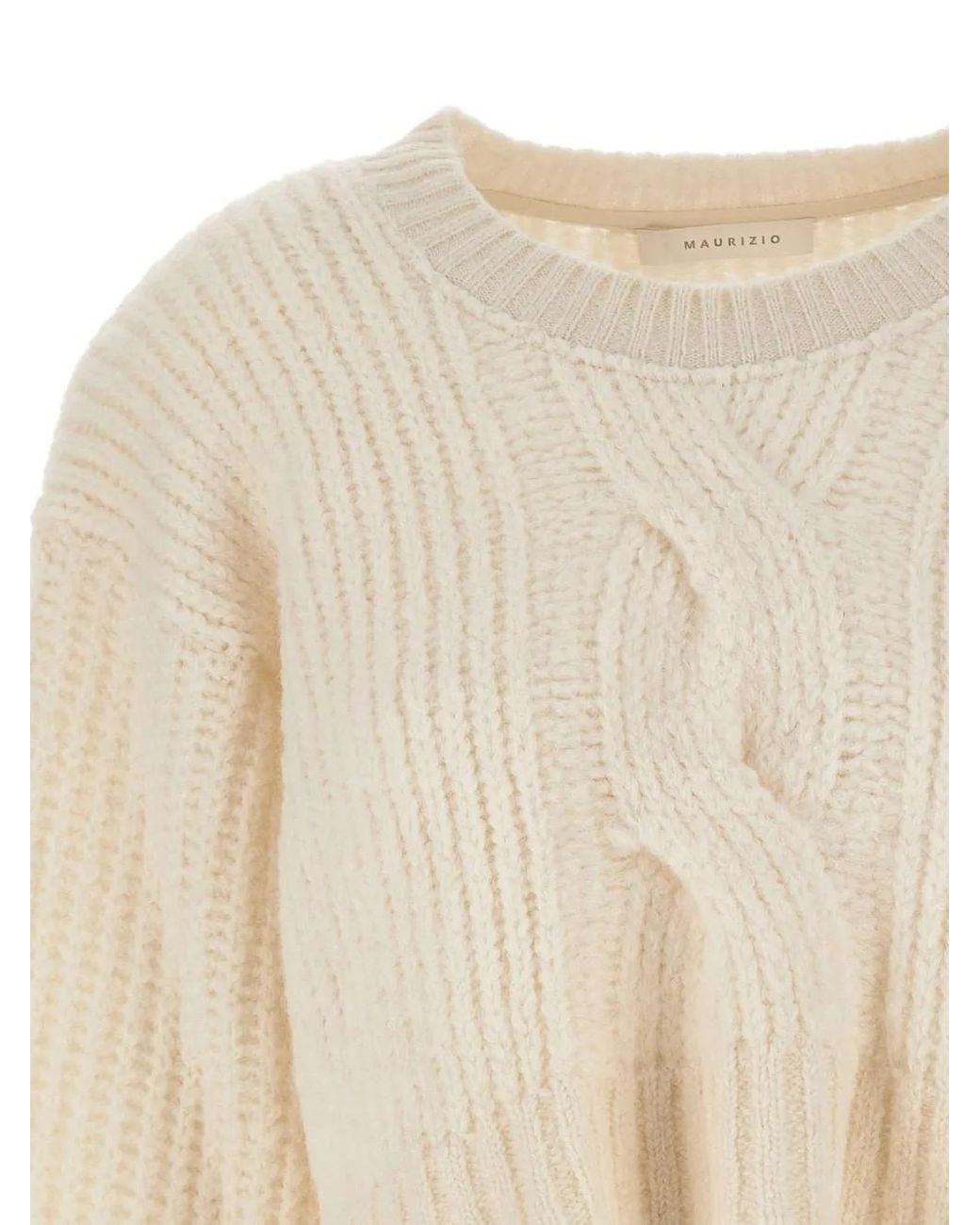 Maurizio Mykonos Natural Openwork Cable-Knit Sweater
