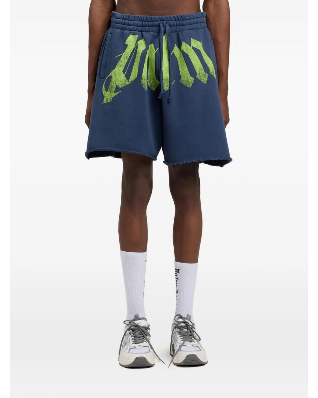 Palm Angels Blue Logo Elasticated Shorts for men