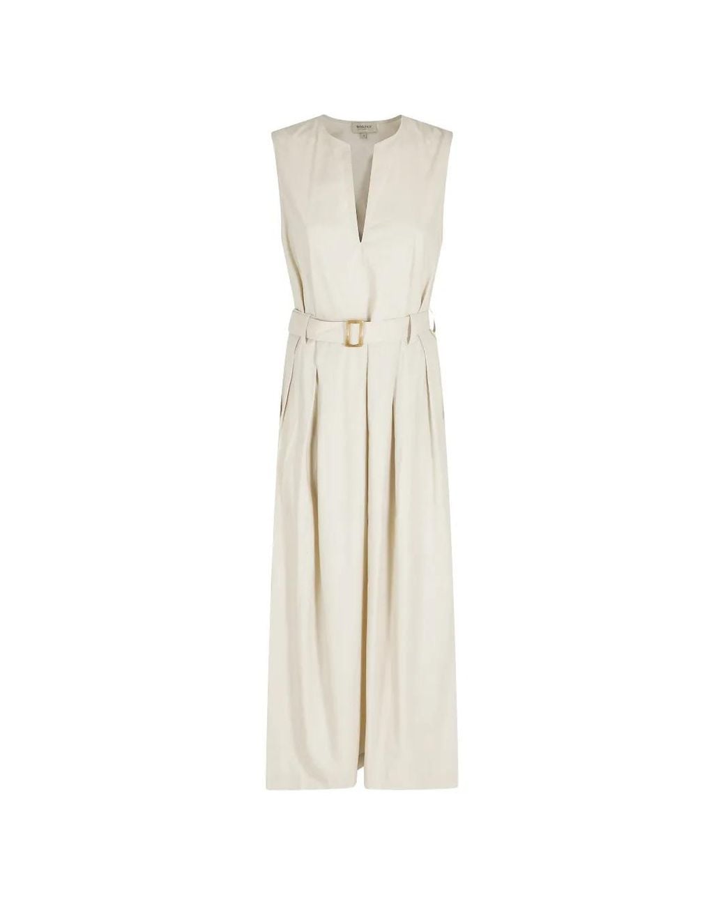 Woolrich White V-Neck Belted Midi Dress