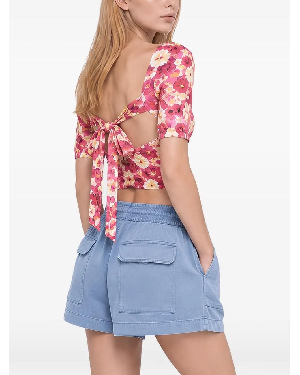 Free People Blue Floral Puff-Sleeve Top