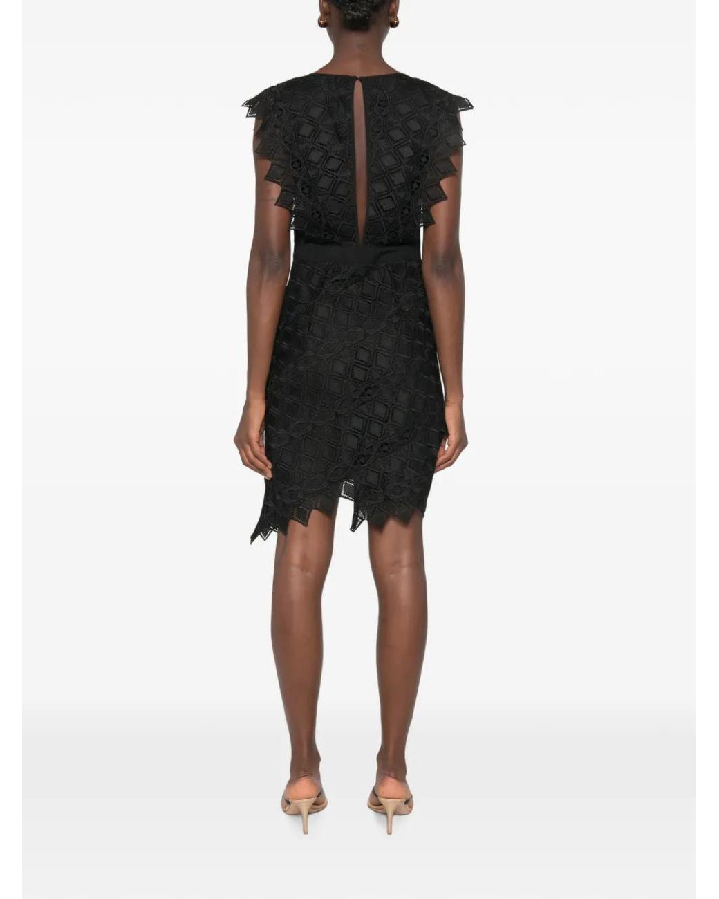 SIMONA CORSELLINI Black Guipure-Lace Ruffled Mini Dress