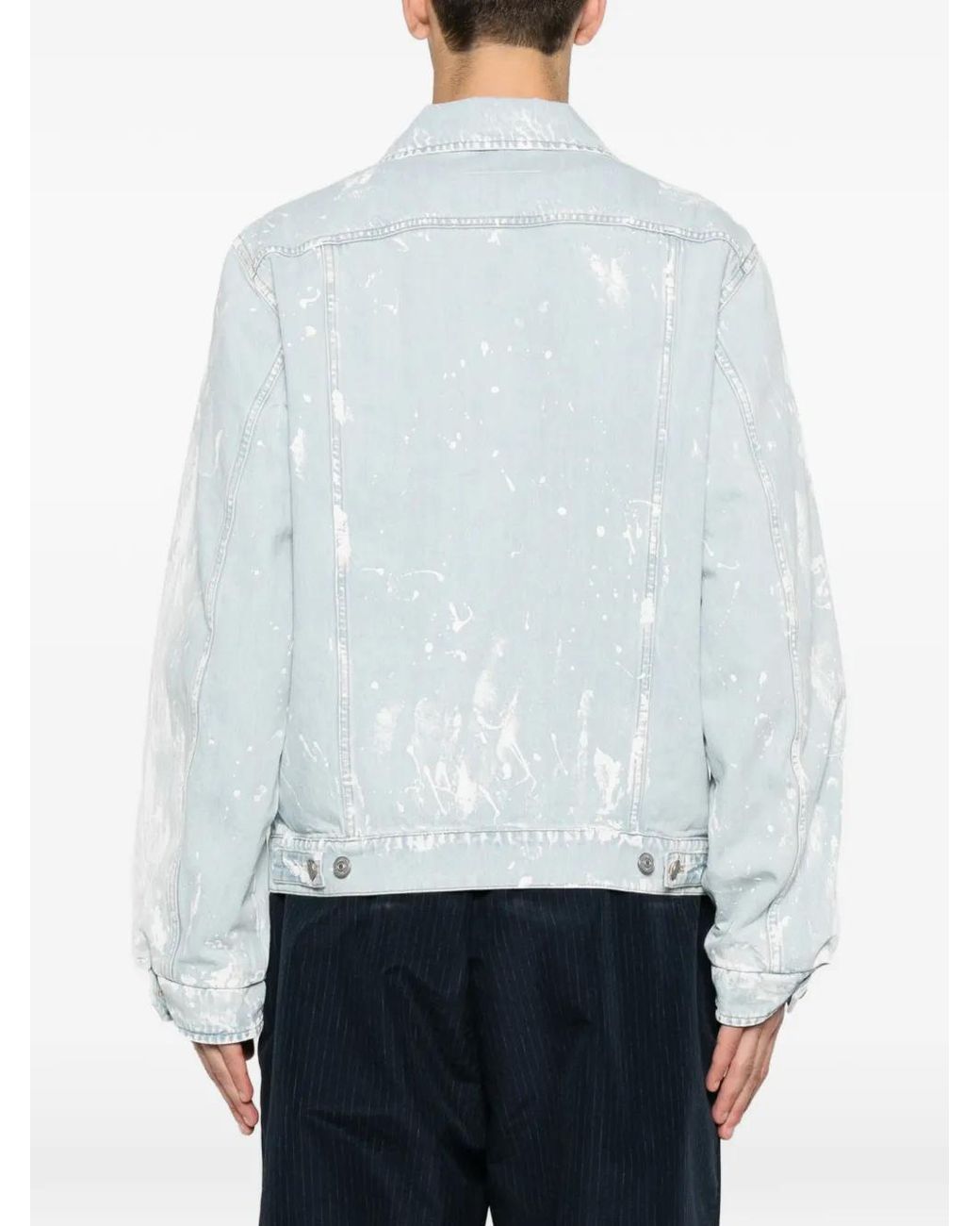 MM6 by Maison Margiela White Paint-Splatter Denim Jacket for men