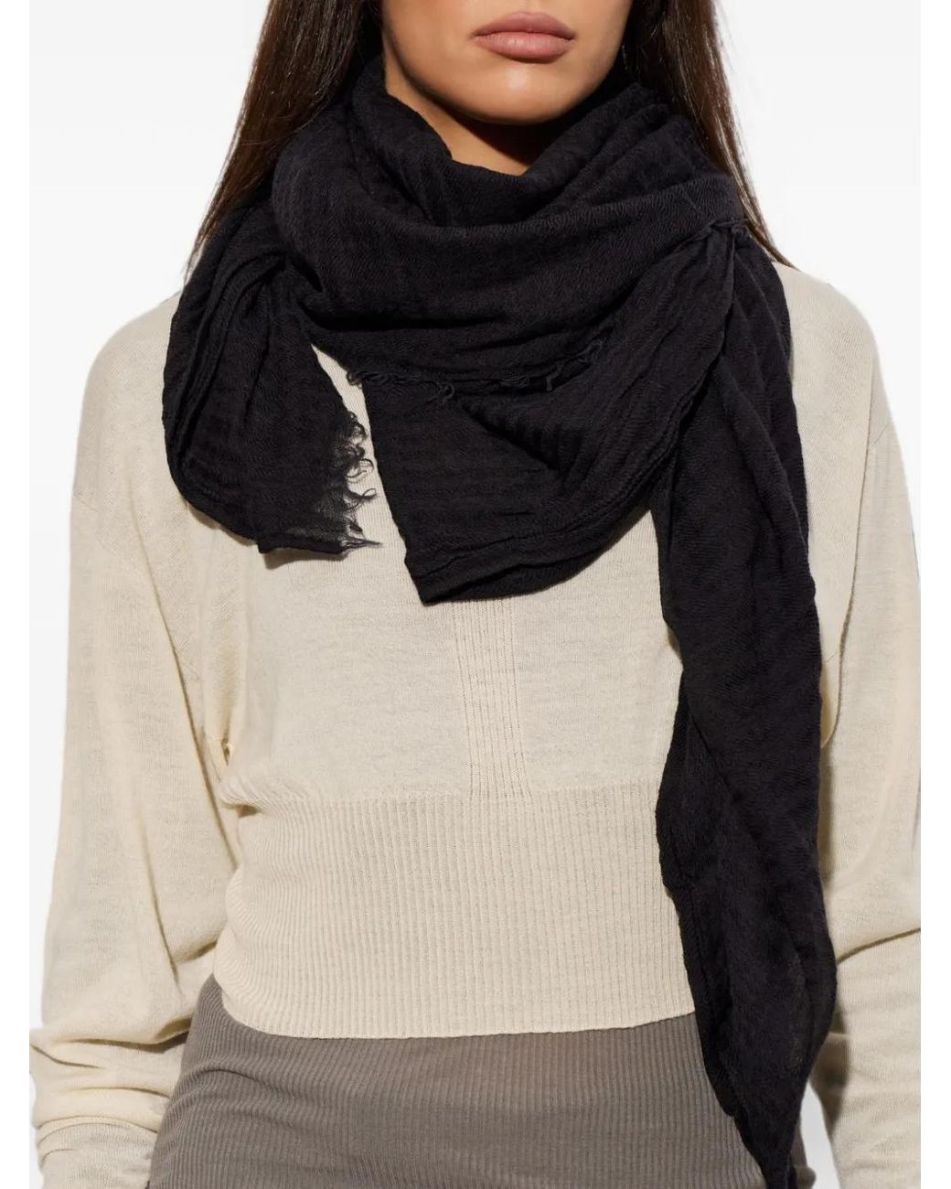 Rick Owens Black Wool And Cashmere Scarf