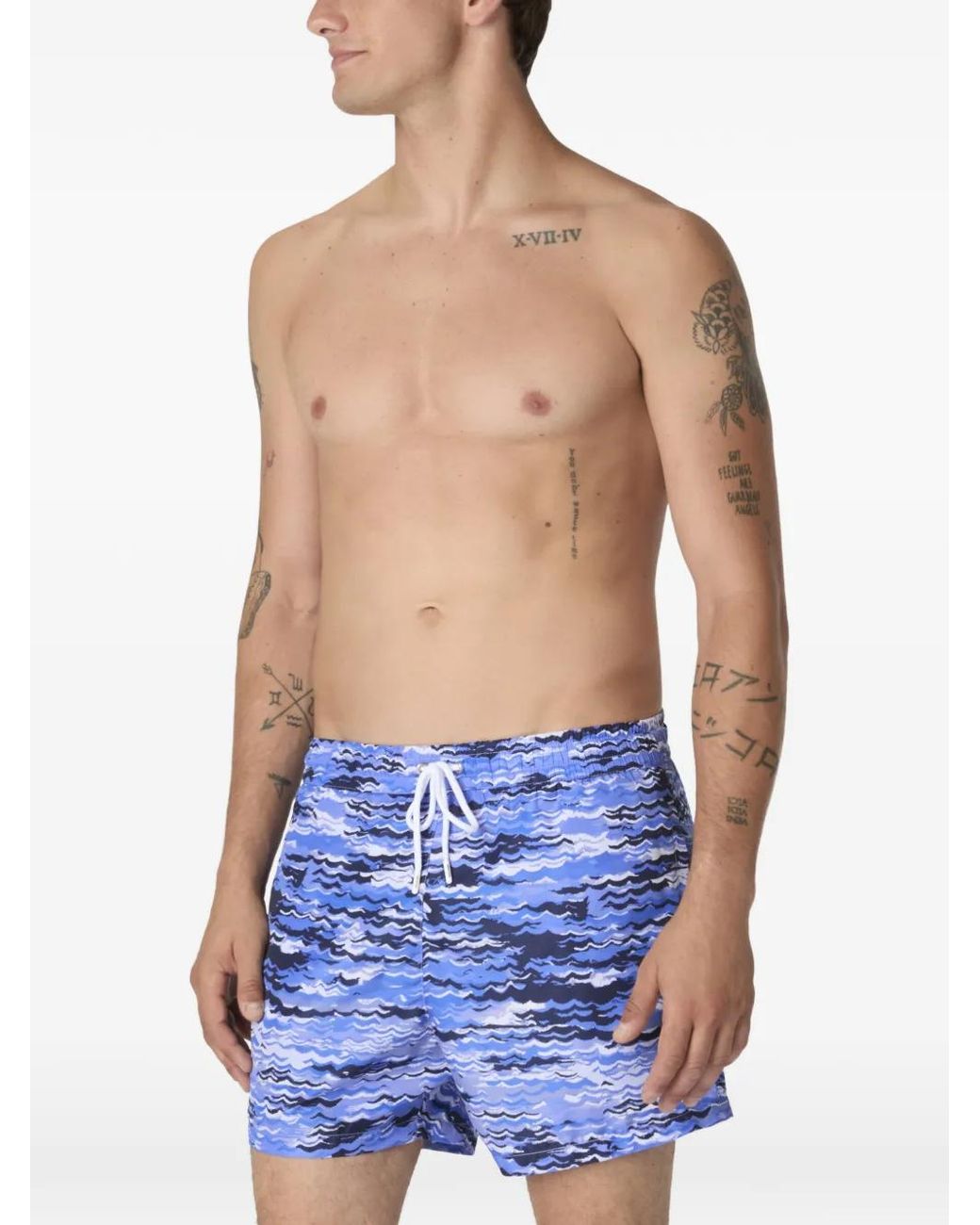 Missoni Blue Mid-Length Swim Shorts With Wave Print for men