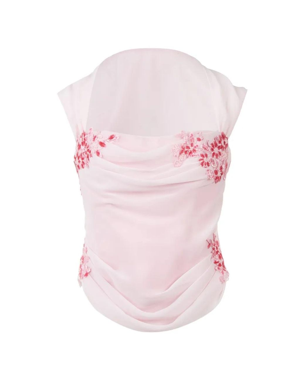 Stolen Stores Pink Floral-Appliqué Draped Top