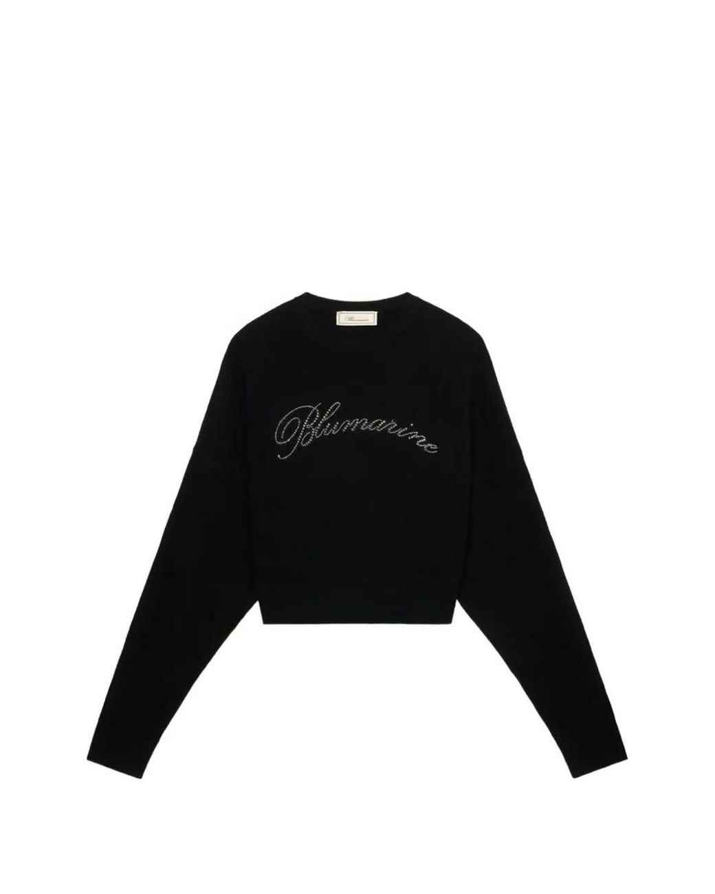 Blumarine Black Rhinestone-Logo Wool Sweater