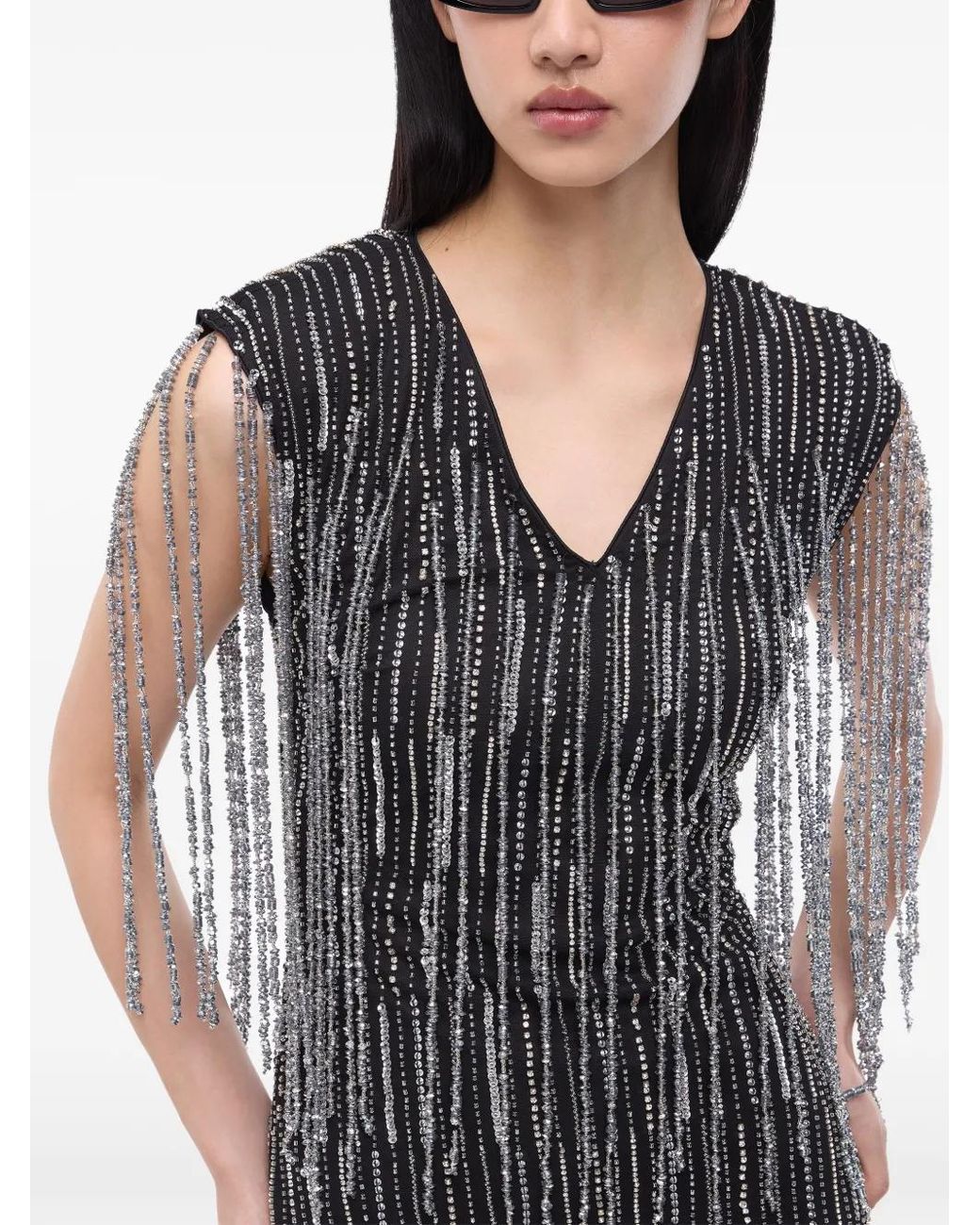 Pinko Black Long Dress With Crystals And Sequins