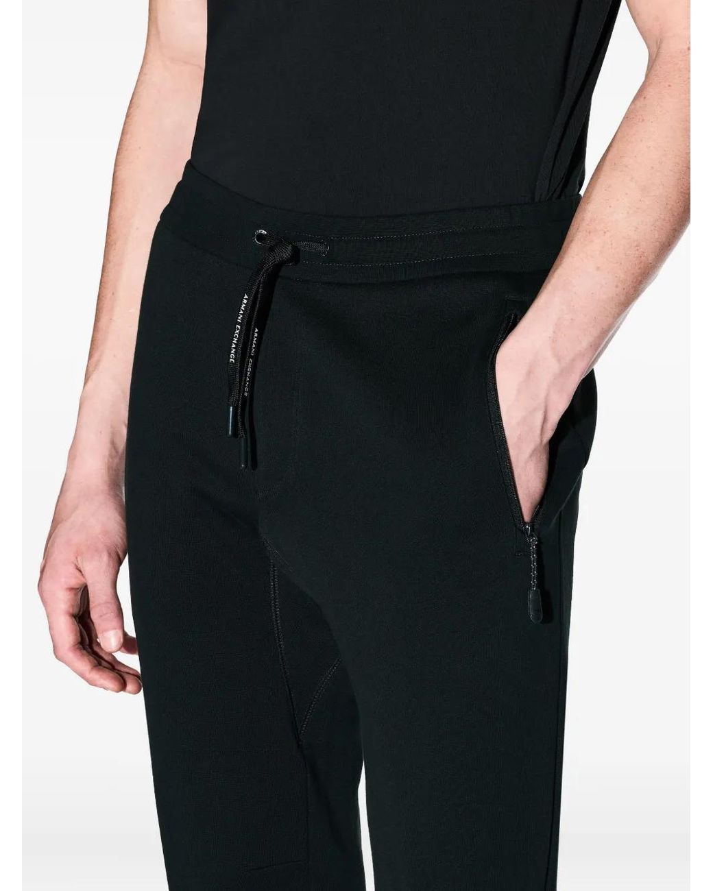 ARMANI EXCHANGE Black Zip-Pocket Drawstring Track Pants for men
