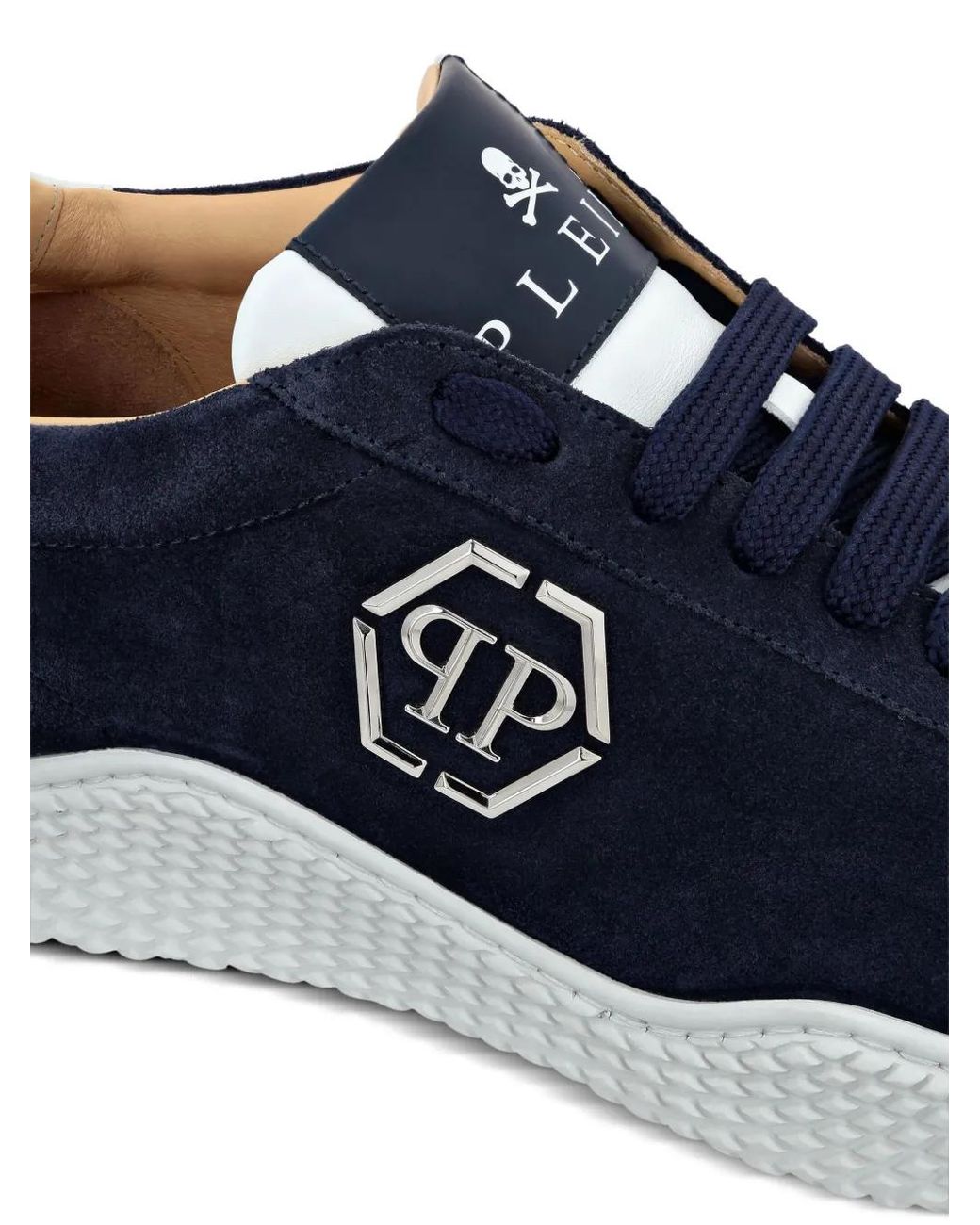 Philipp Plein Blue Logo-Plaque Suede Sneakers