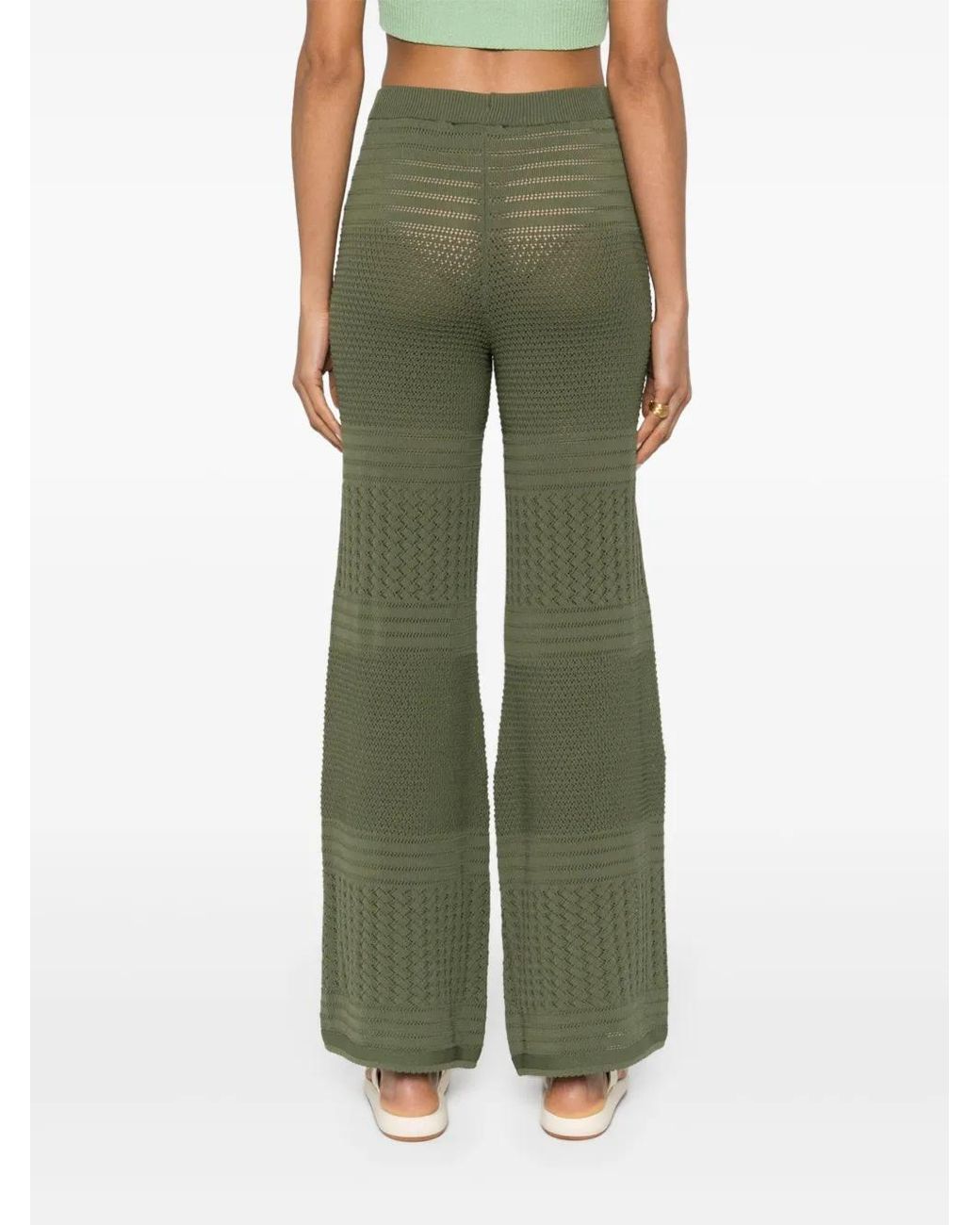 Twinset Green Pointelle-Knit Palazzo Pants