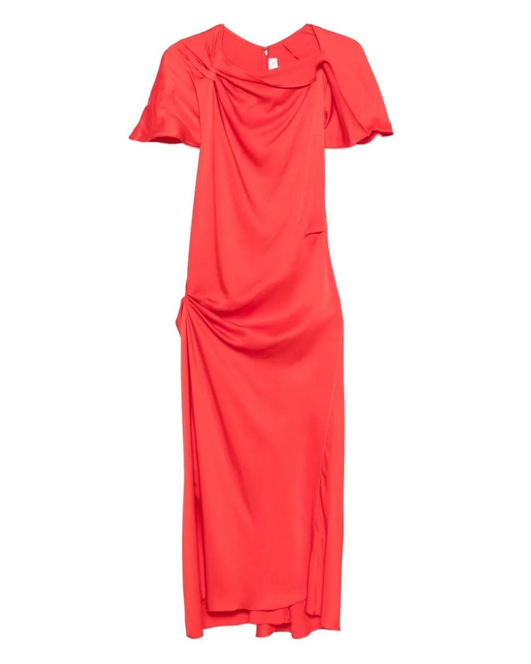 Victoria Beckham Red Draped-Shoulder Midi Dress