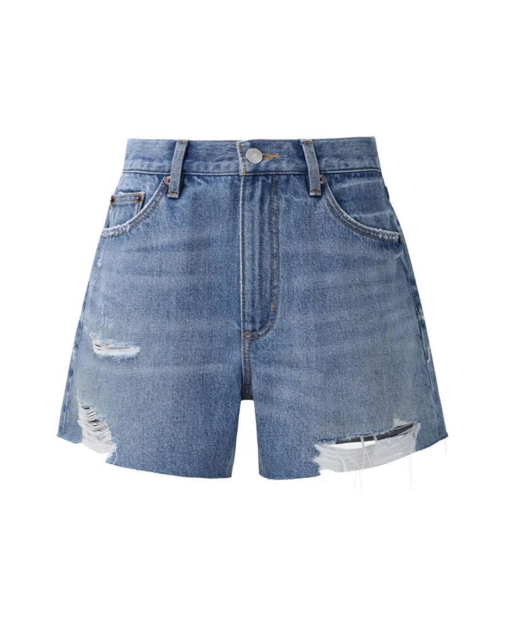 Hey Joanie Blue Distressed Frayed-Hem Shorts