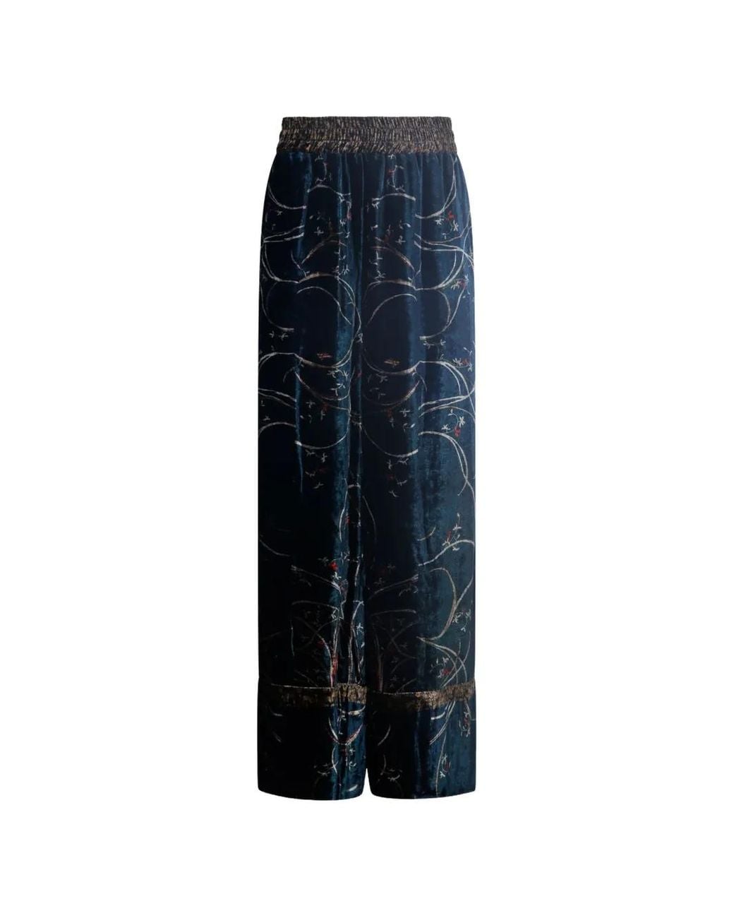 Pierre Louis Mascia Blue Kanada Floral-Print Velvet Palazzo Pants