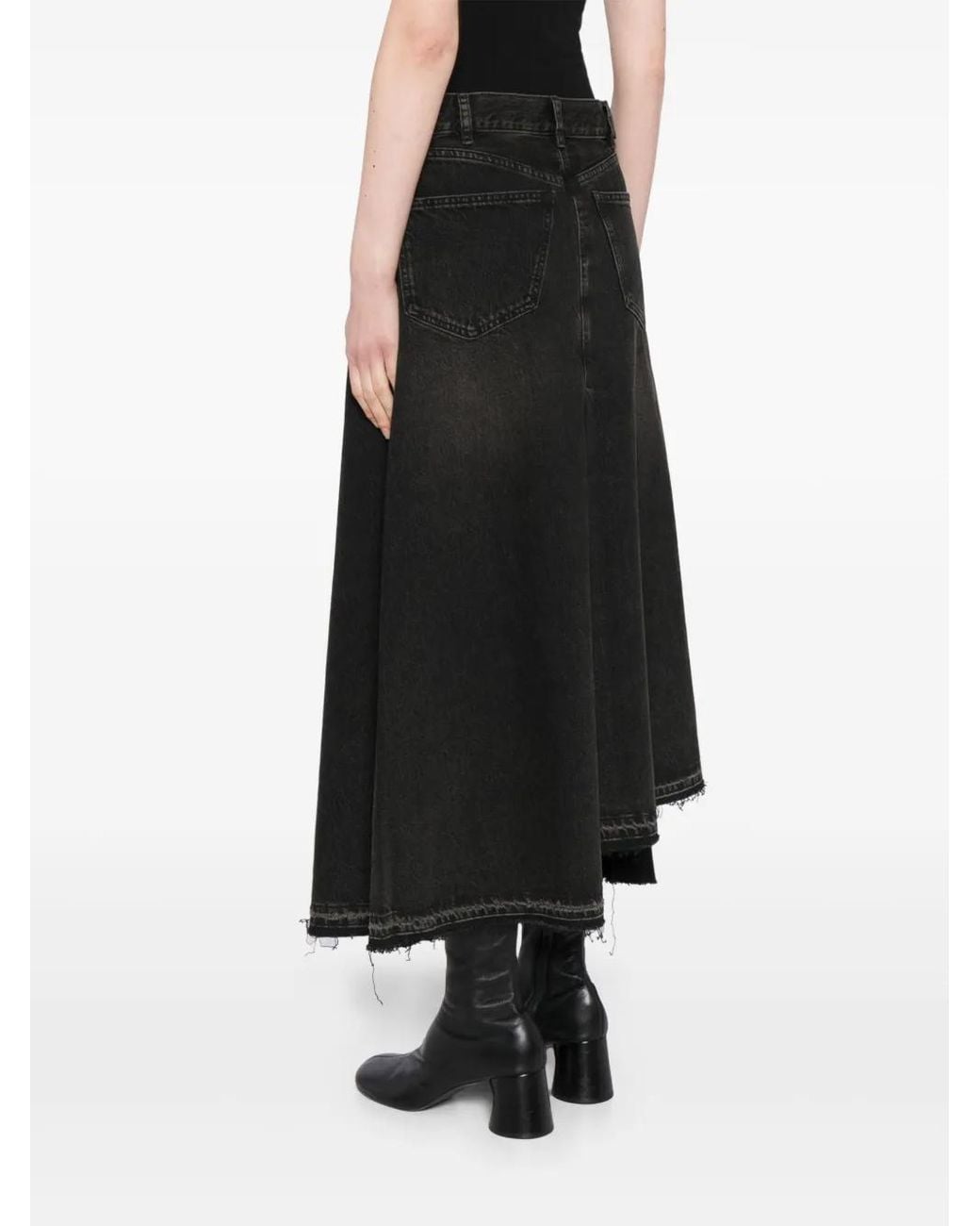 JNBY Black Distressed Maxi Denim Skirt