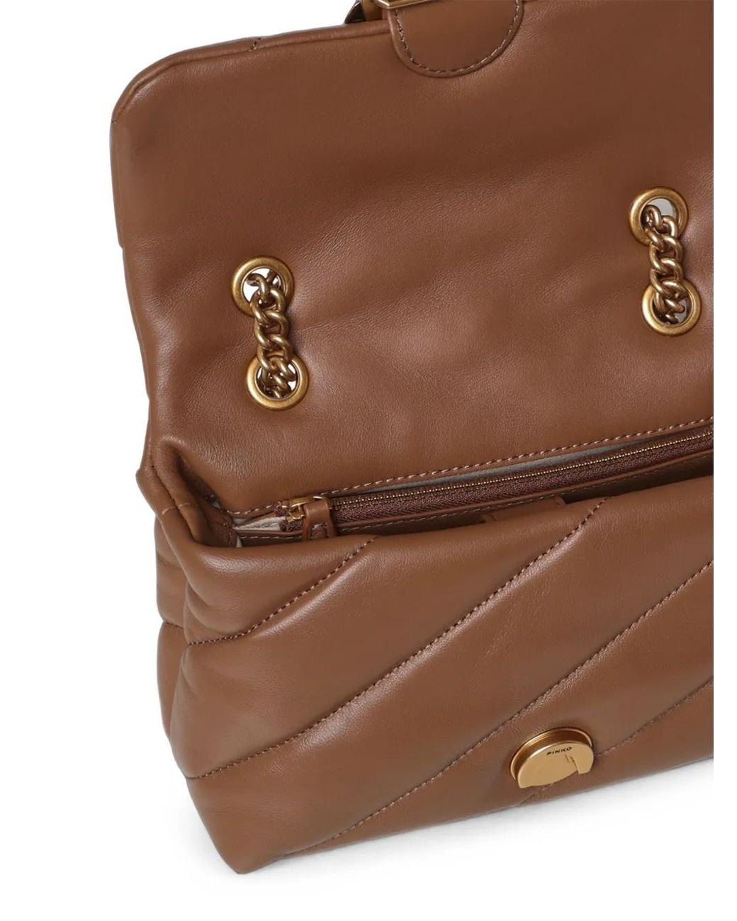 Pinko Brown Small Love Bag Quilted Leather Shoulder Bag