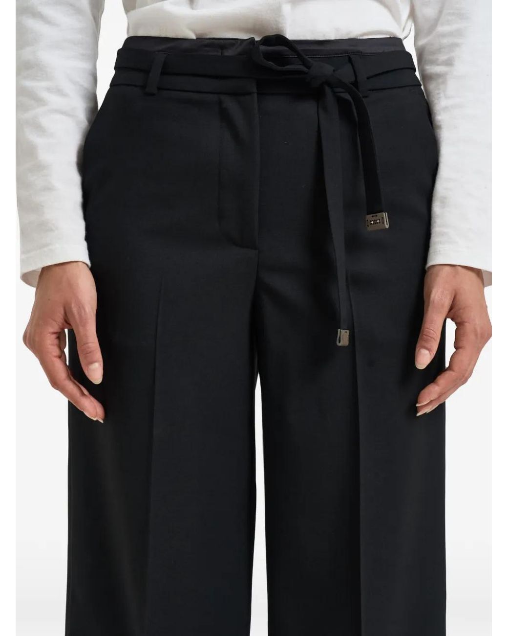Peserico Black Belted Pressed-Crease Trousers