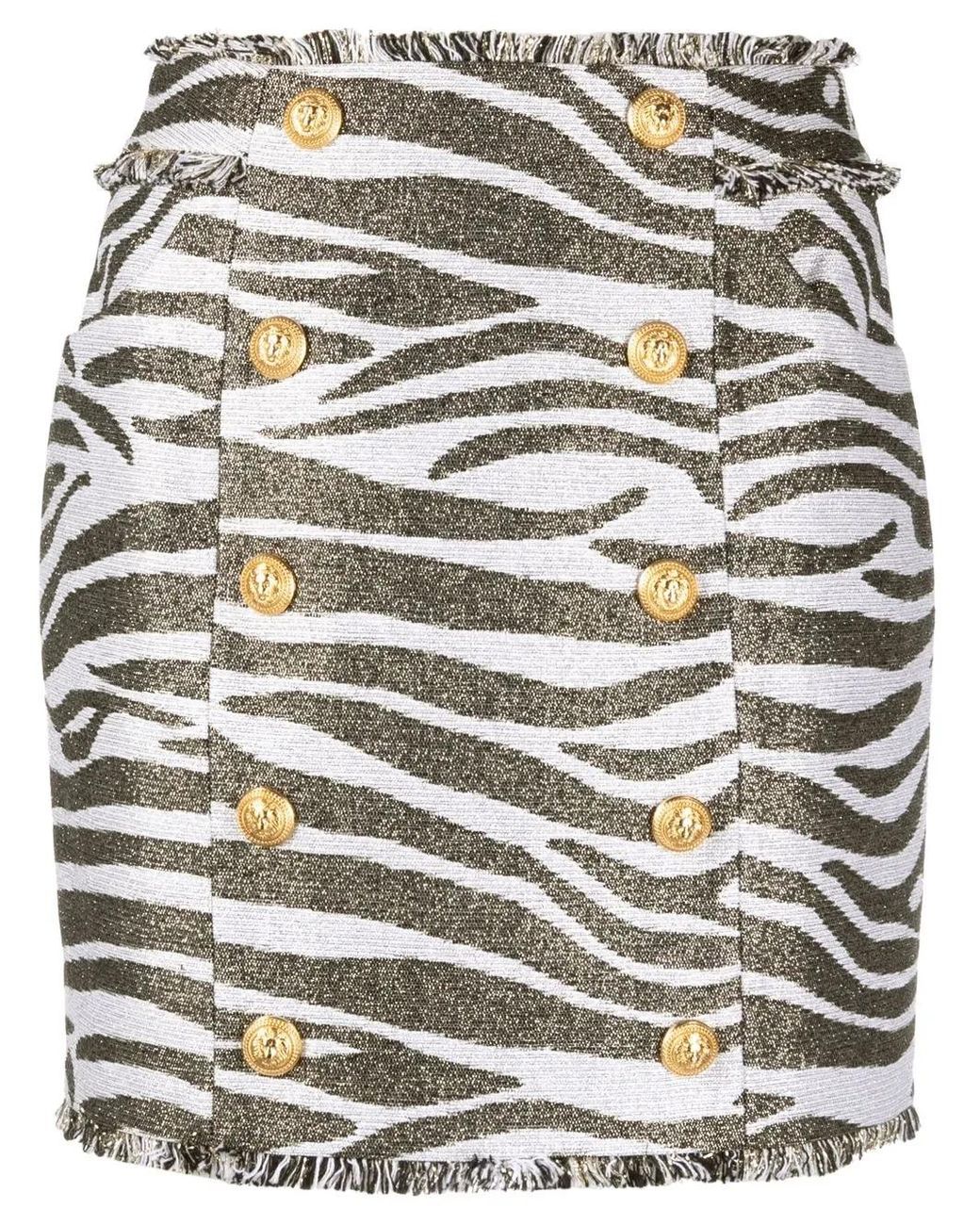 Balmain Gray Zebra Print High-Waisted Miniskirt