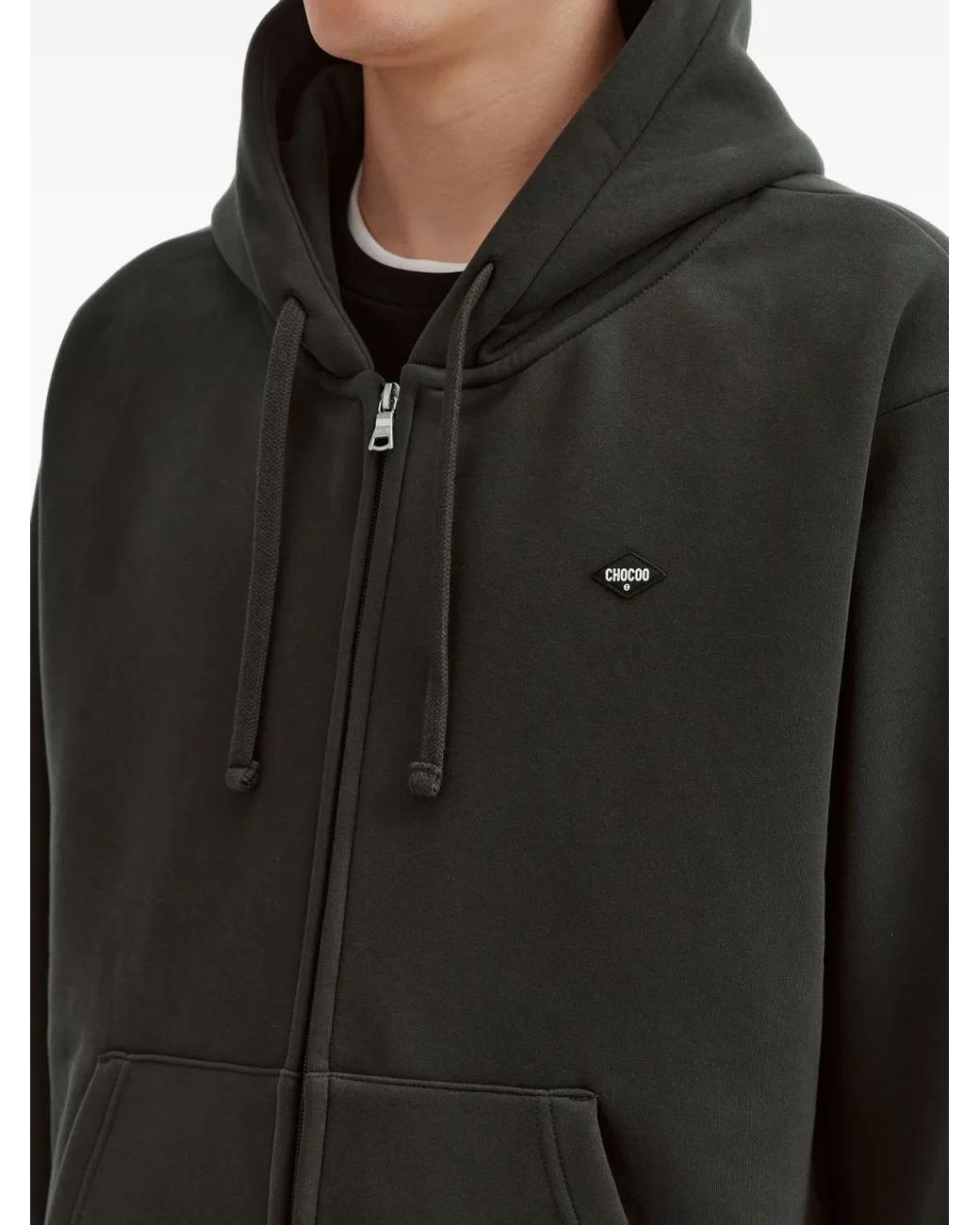 Chocoolate Black Zip-Up Logo-Patch Hoodie for men