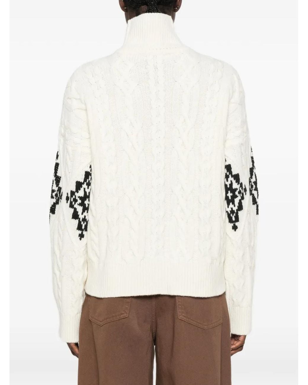 ERMANNO FIRENZE Natural Sequin-Embellished Cable-Knit Sweater