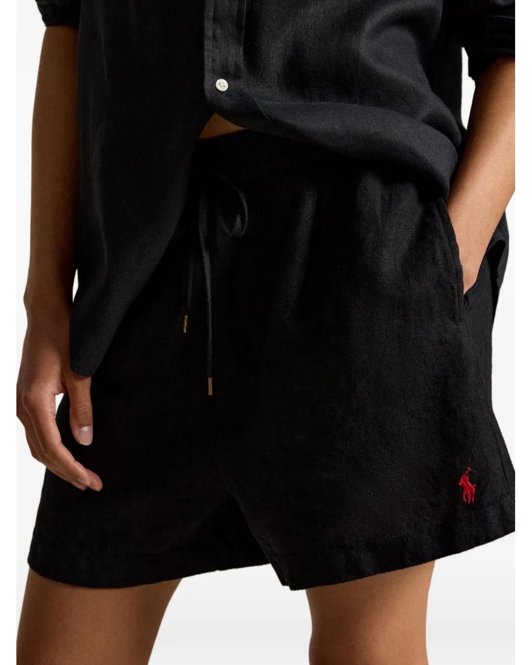 Polo Ralph Lauren Black Logo-Embroidered Drawstring Shorts