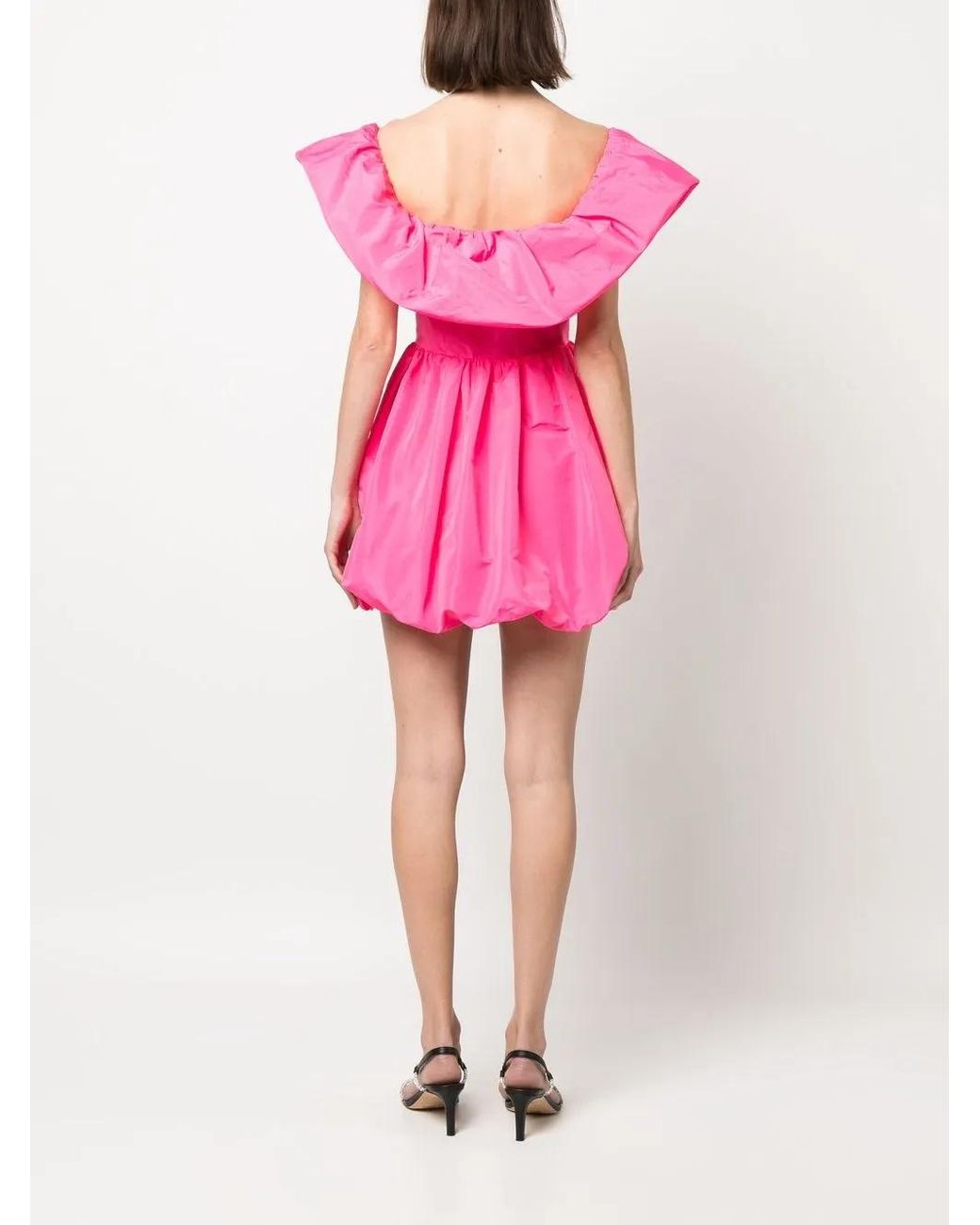 MSGM Pink Ruffled Off-Shoulder Puffball Dress