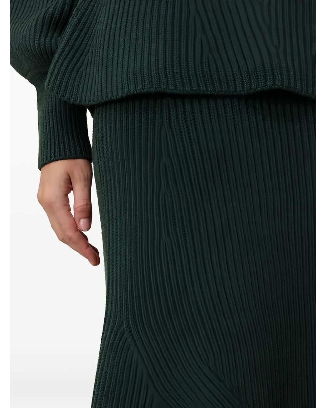 Zimmermann Green Hypnotic Ribbed Midi Skirt