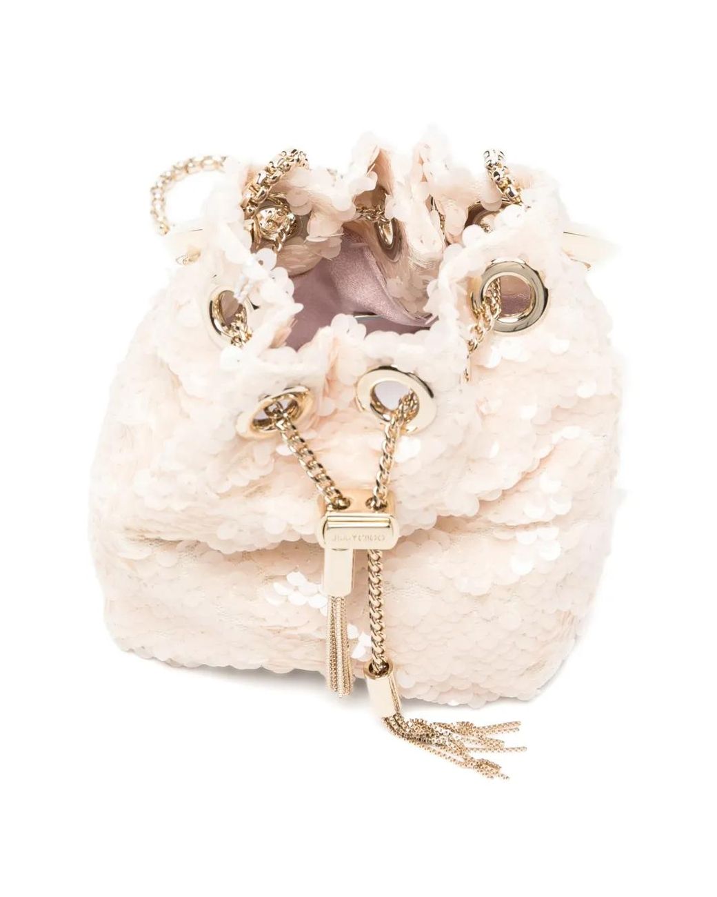 Jimmy Choo White Mini Bon Bon Sequin-Embellished Bucket Bag