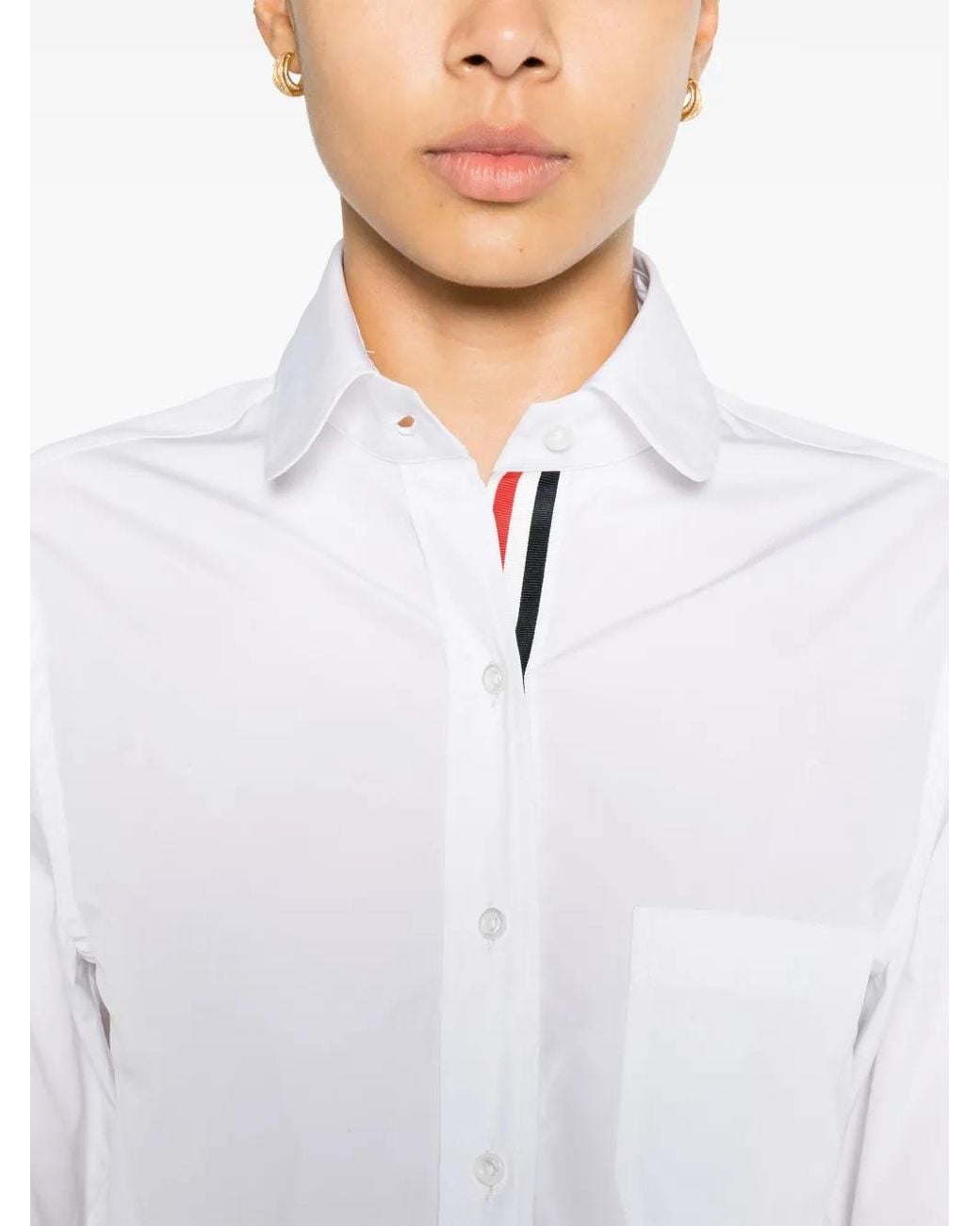Thom Browne White Cropped-Hemd Mit Logo-Patch