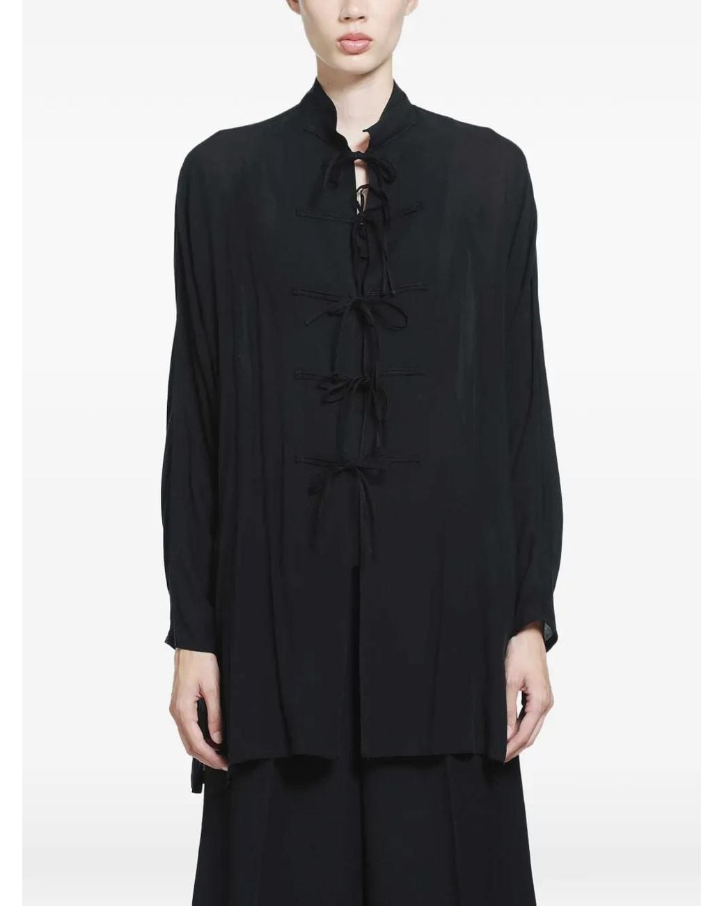 Yohji Yamamoto Black Ribbon-Detail Mini Dress