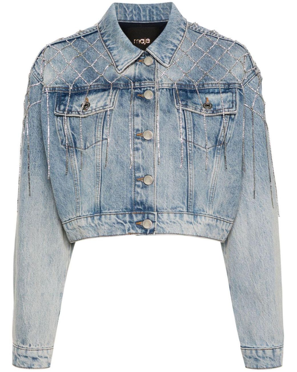 Maje Jeansjacke Mit Kristallen in Blau Lyst DE