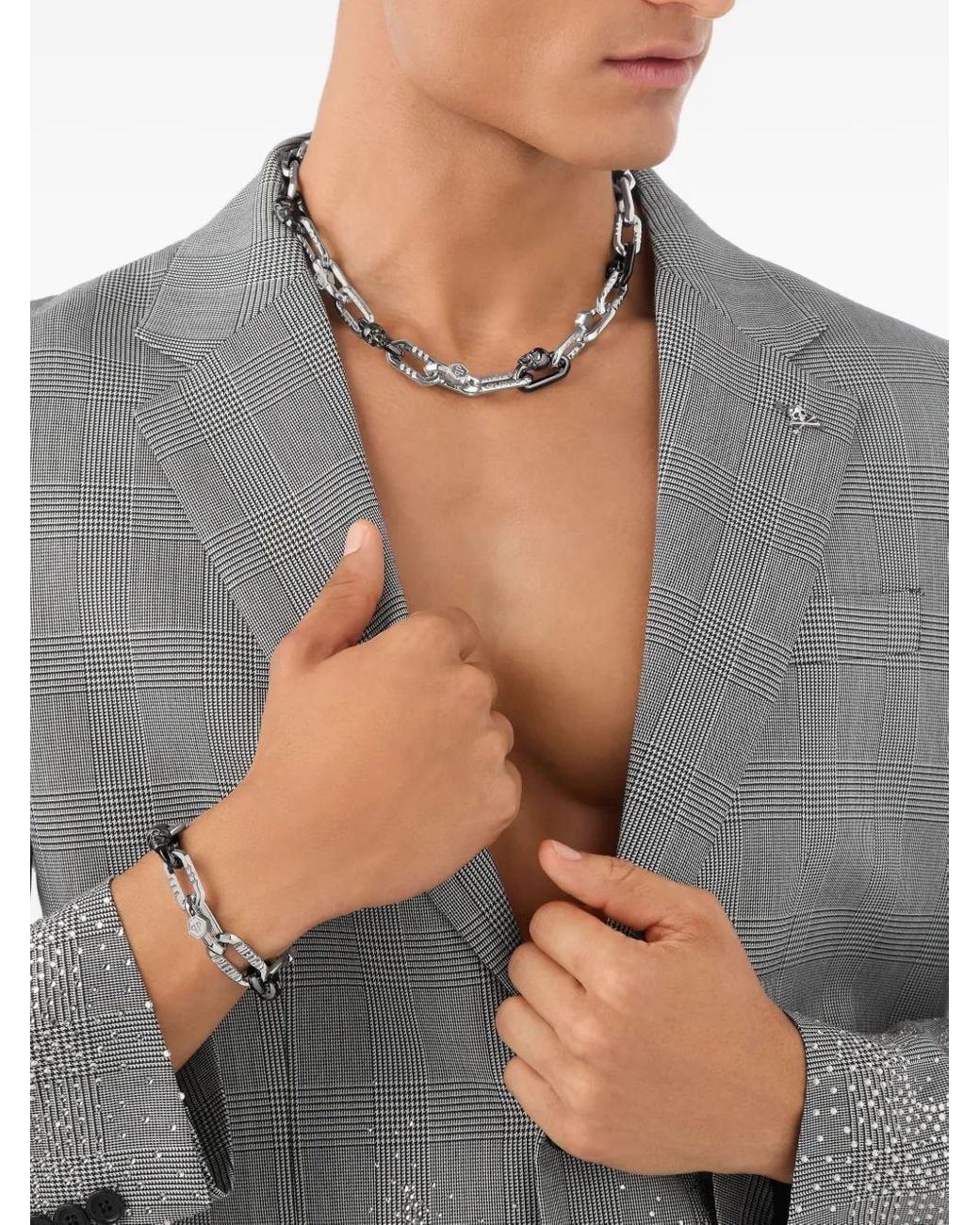 Philipp Plein Gray Edge Cable-Link Bracelet for men