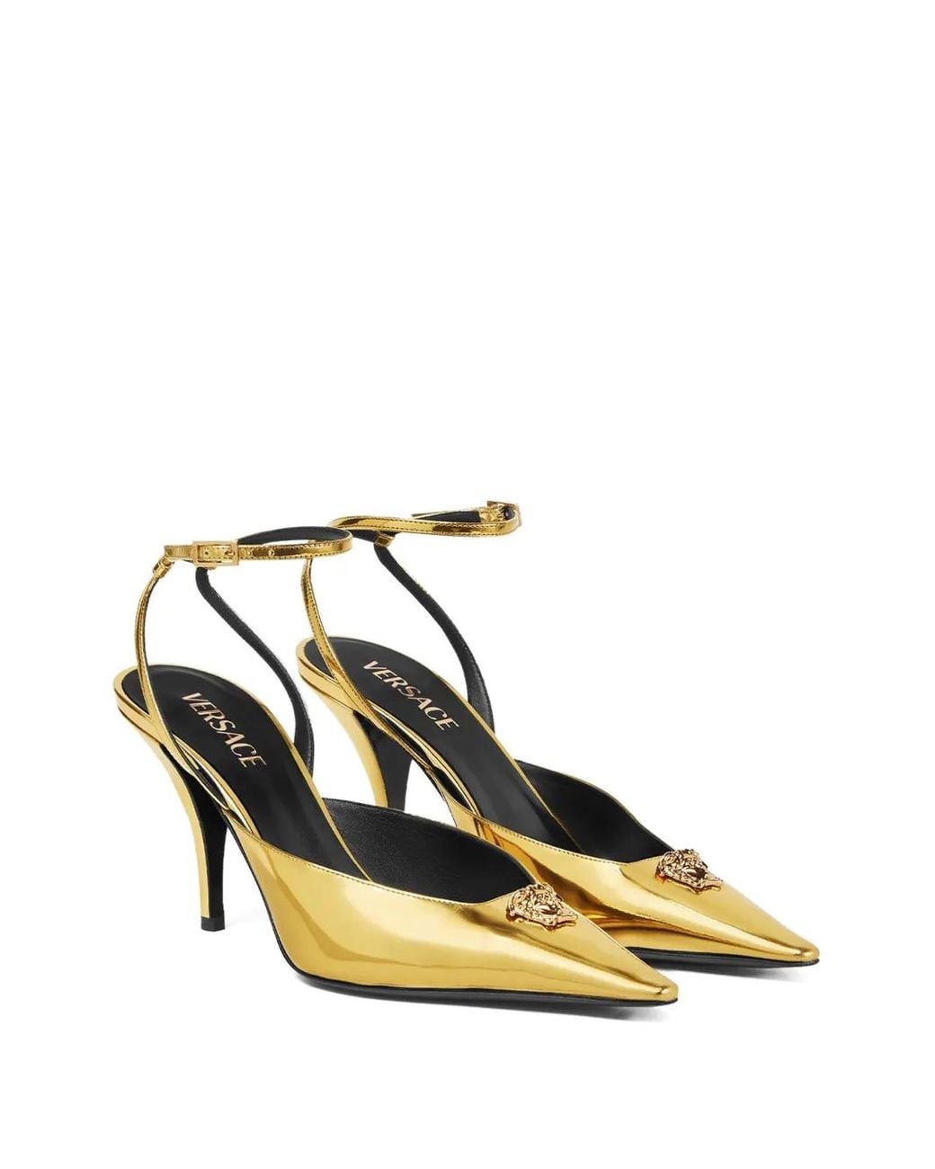 Versace Medusa Bow Metallic Pointed Toe Slingback Pump