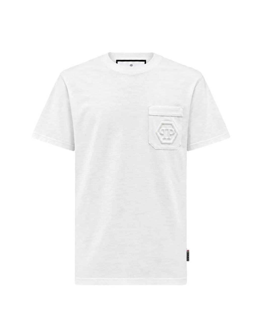 Philipp Plein White Round Neck T-Shirt Hexagon-Pocket for men