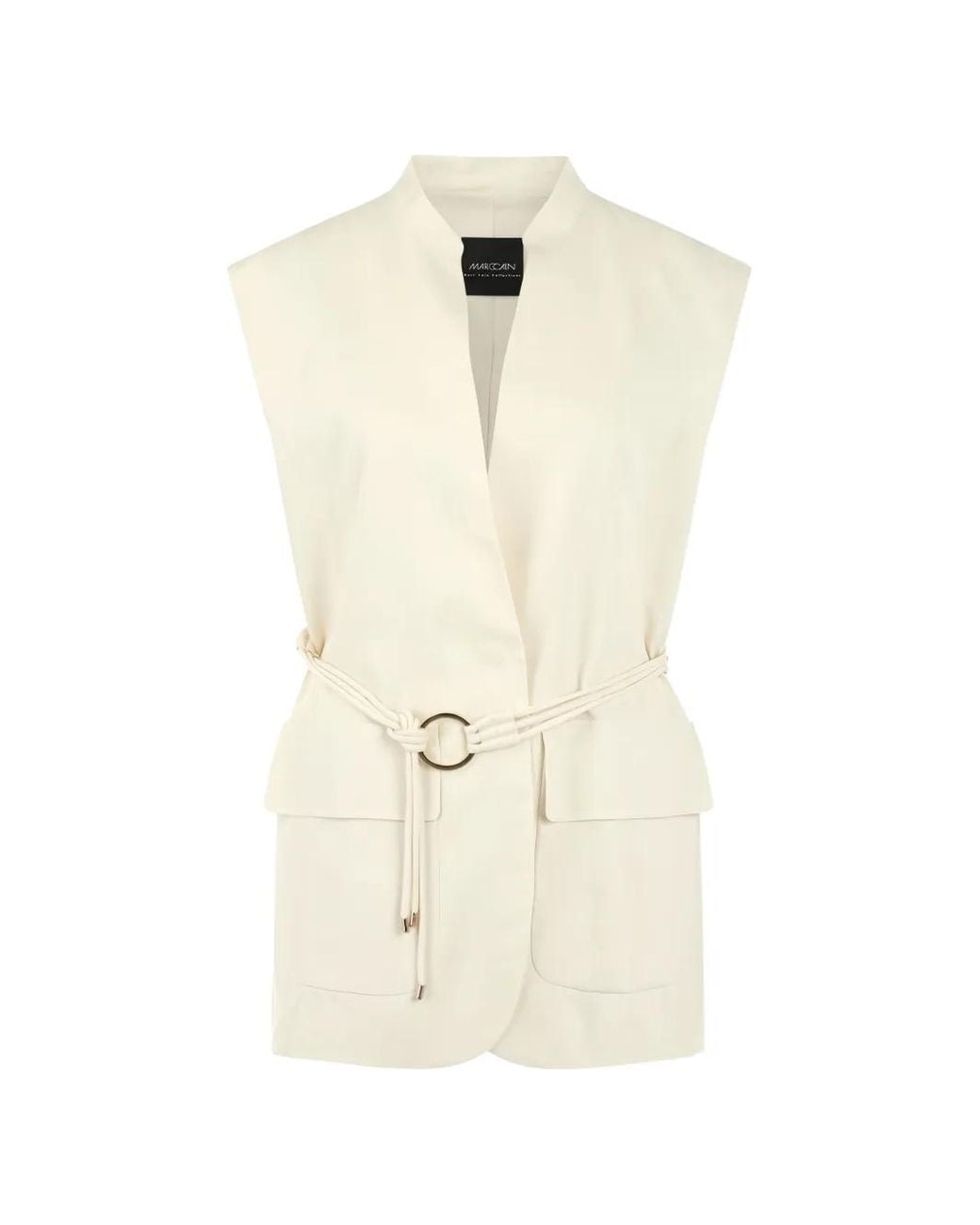 Marc Cain White Belted Mandarin-Collar Gilet
