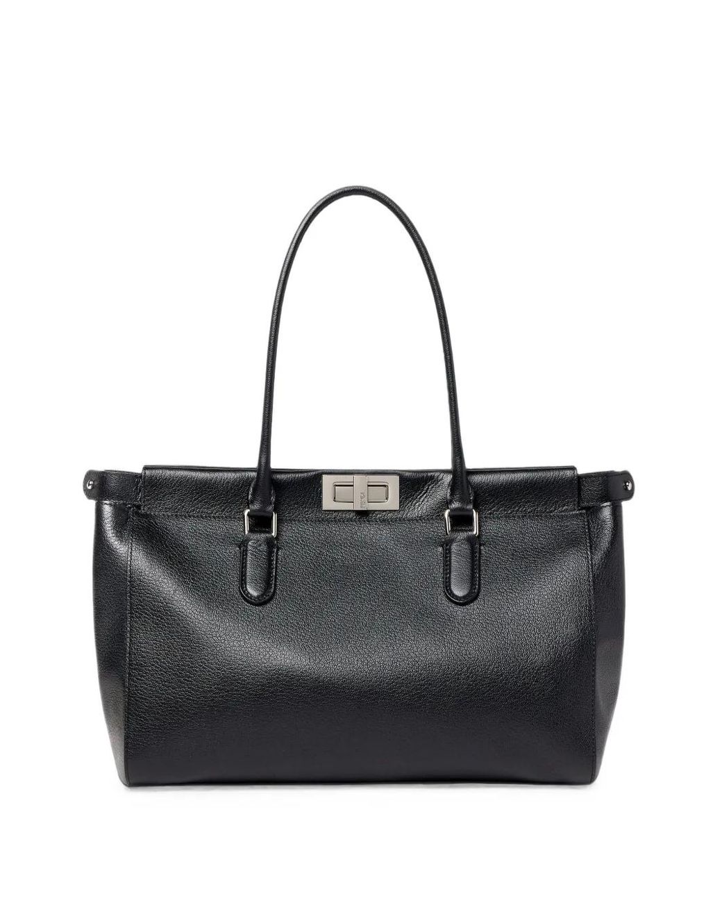 Fendi Black Small Peekaboo Grain-Leather Tote Bag