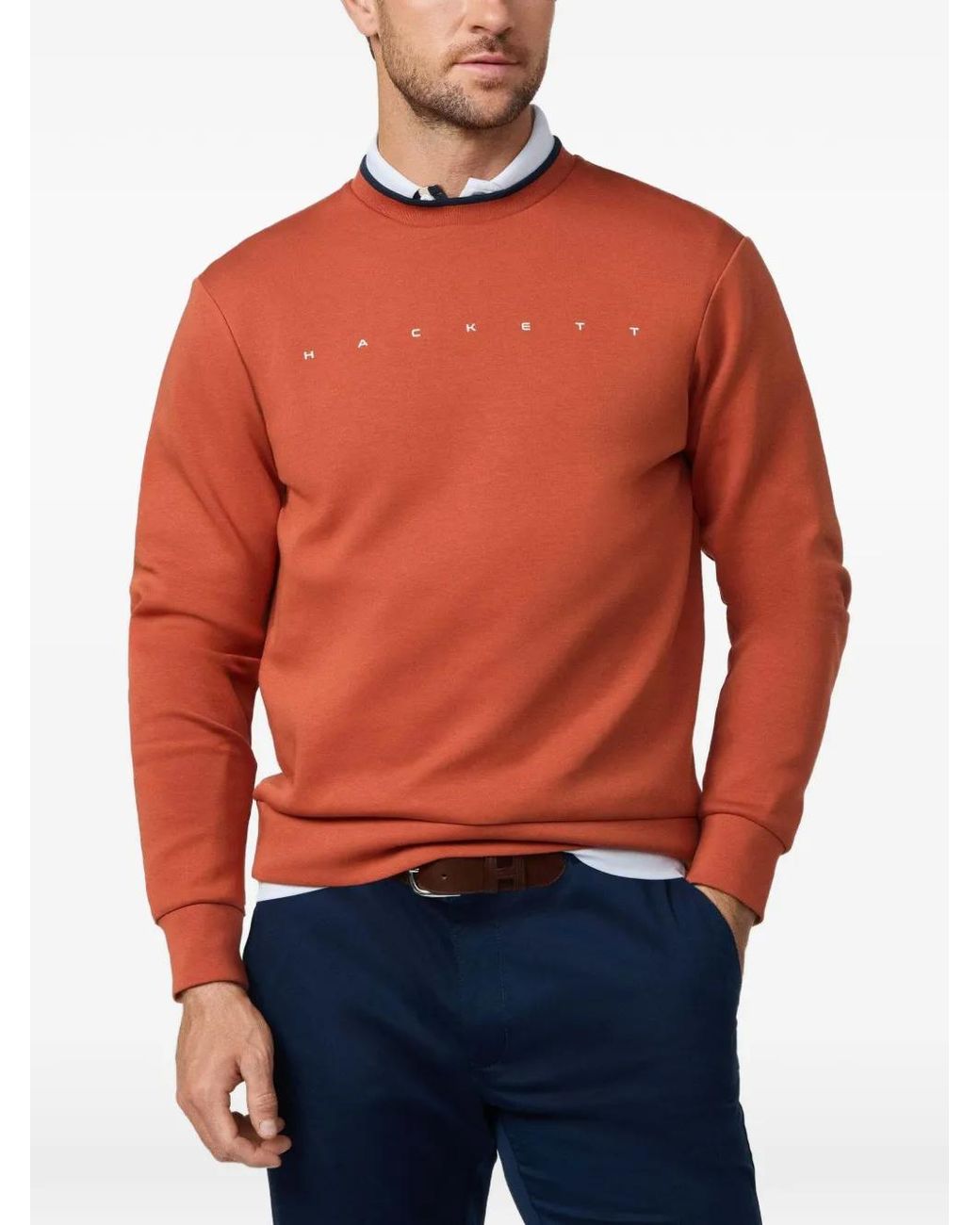Hackett Orange Logo-Print Crew-Neck Sweater for men