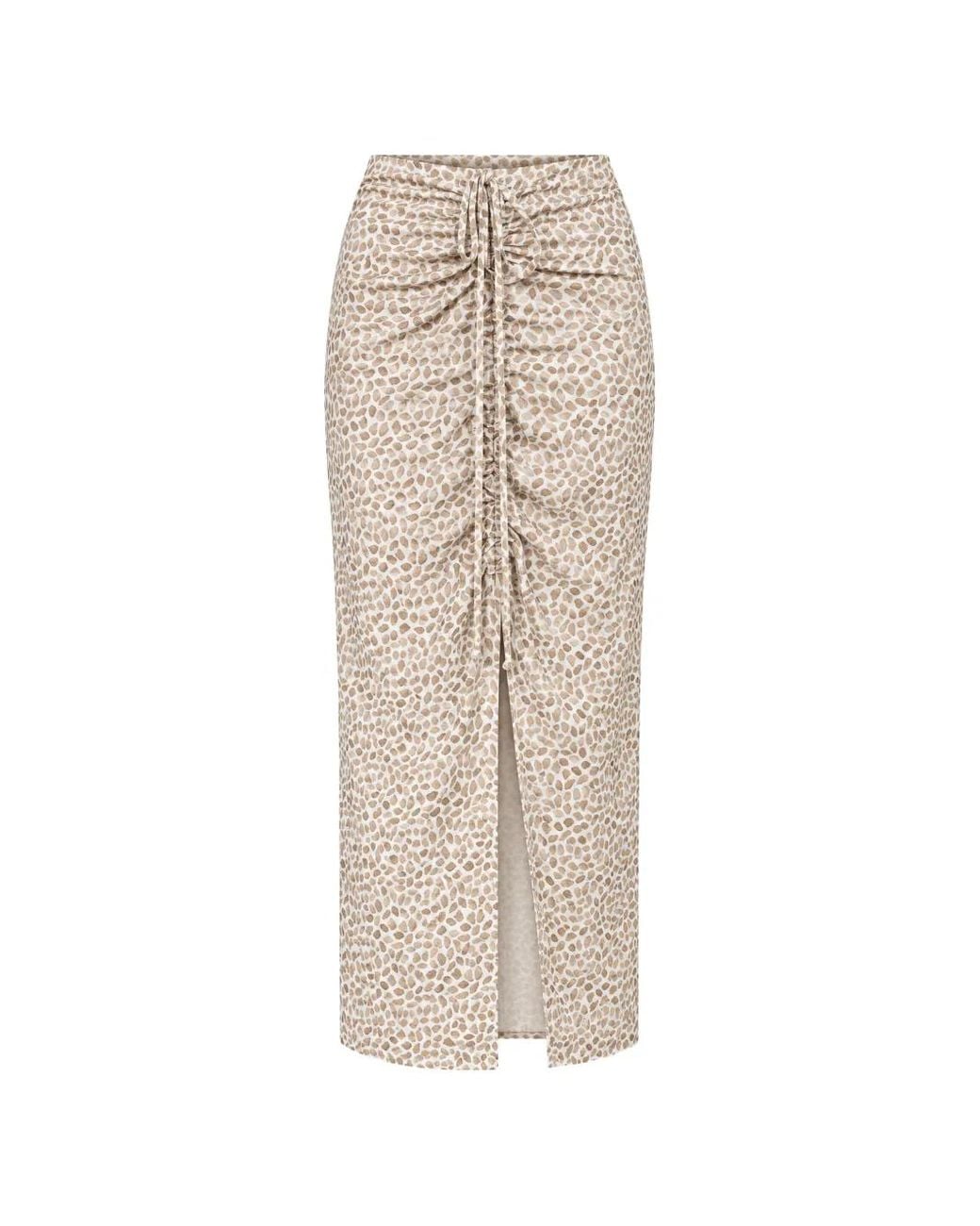 Kaos Natural Ruched Leopard-Print Maxi Skirt